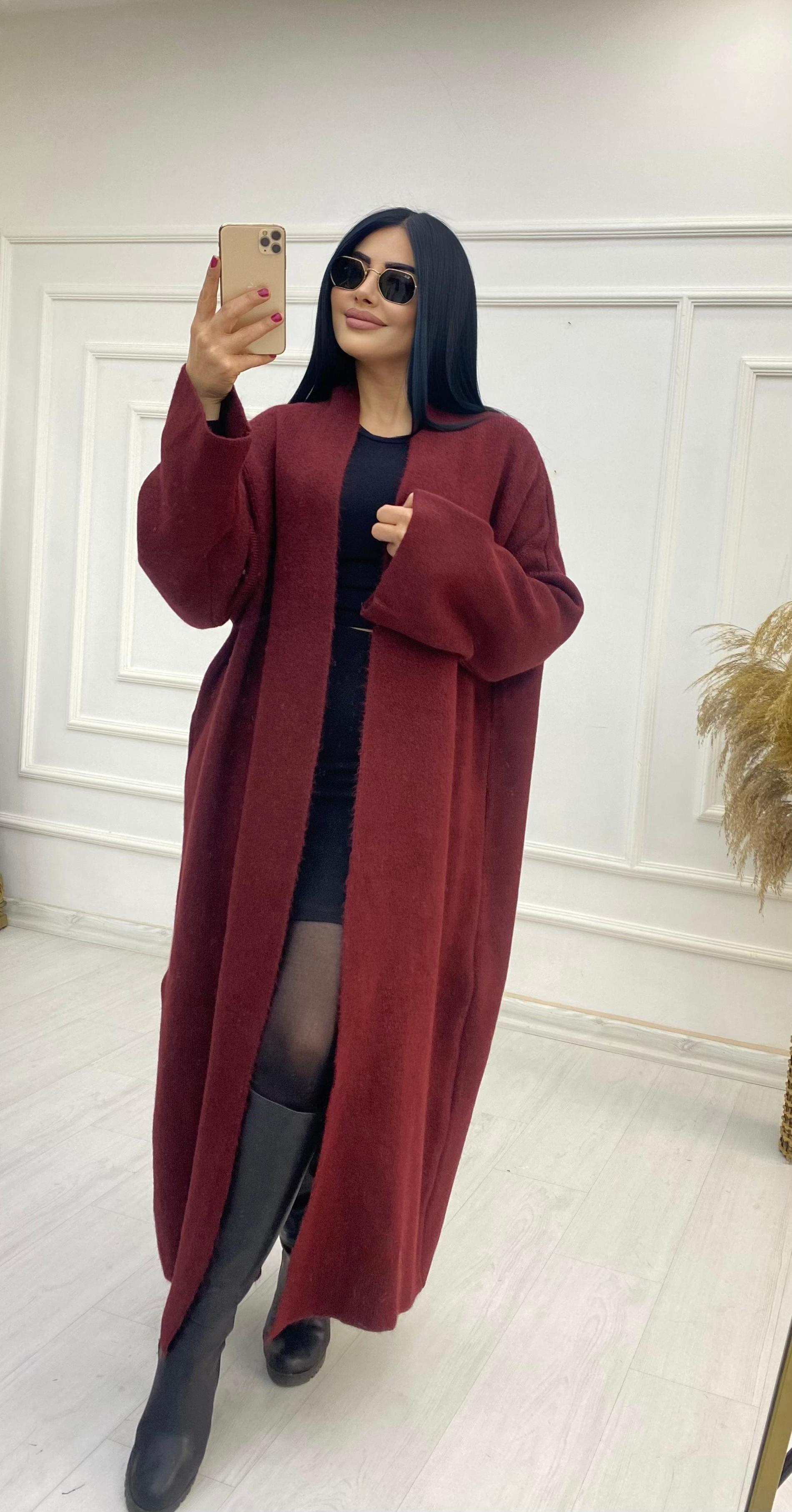 Bordo Oversize Triko Hırka