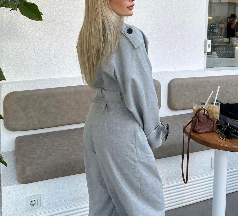 Gri Reglan Kol Kısa Apoletli Ceket