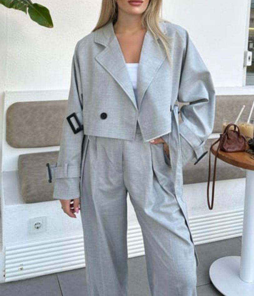 Gri Reglan Kol Kısa Apoletli Ceket