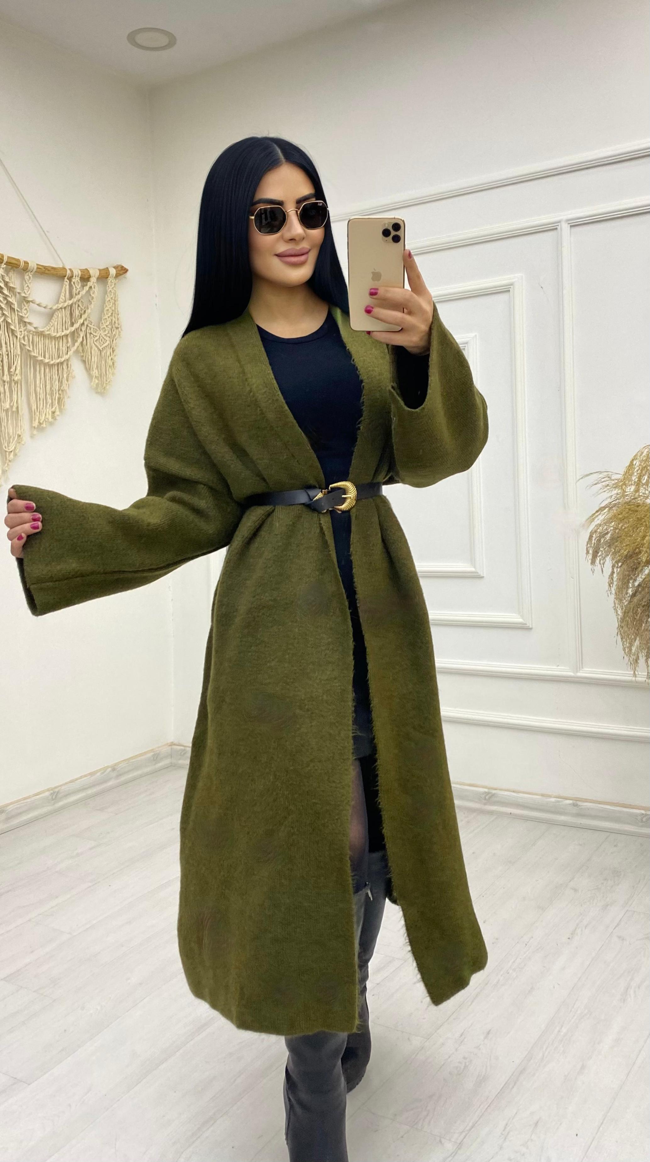 Haki Oversize Triko Hırka