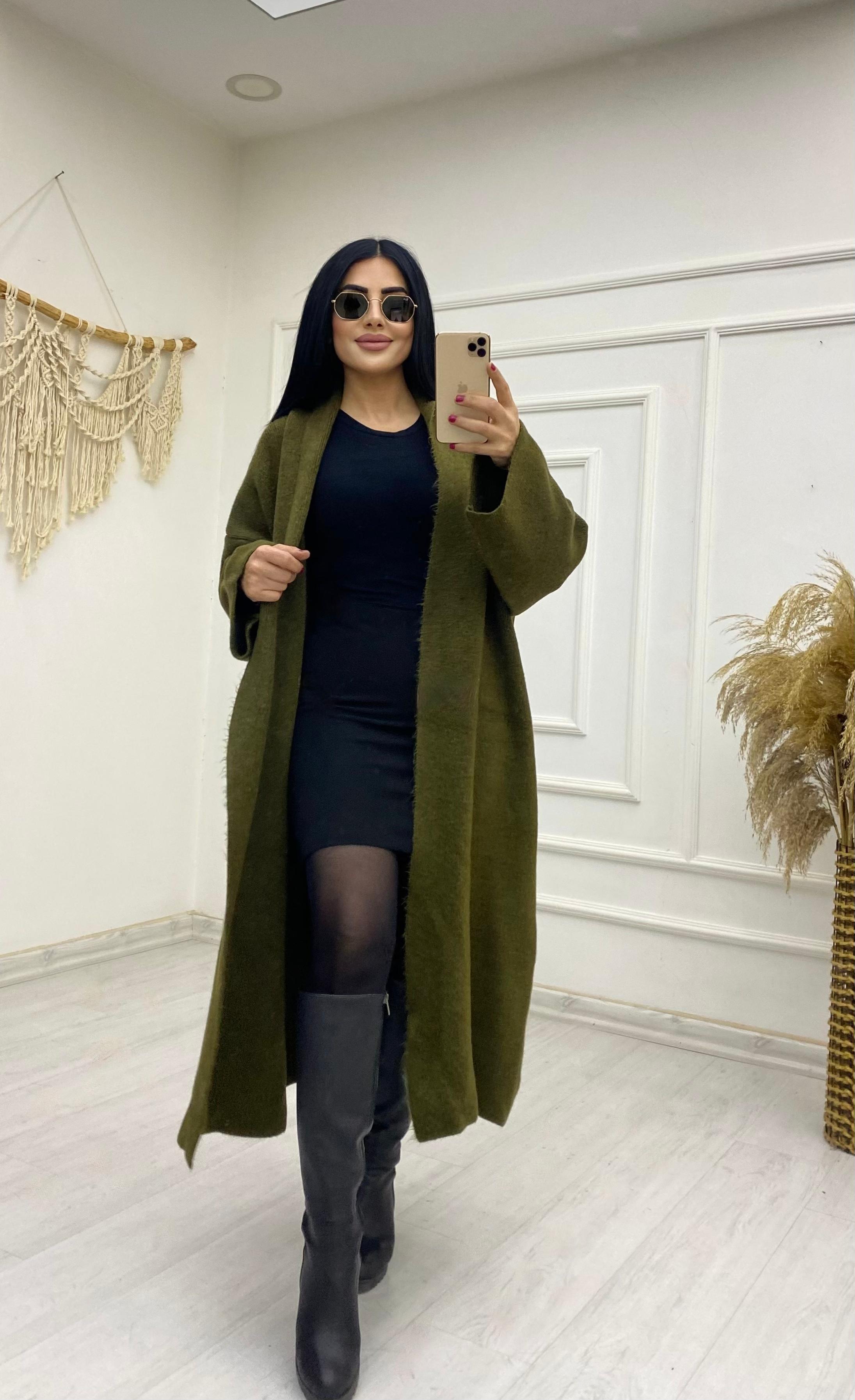 Haki Oversize Triko Hırka