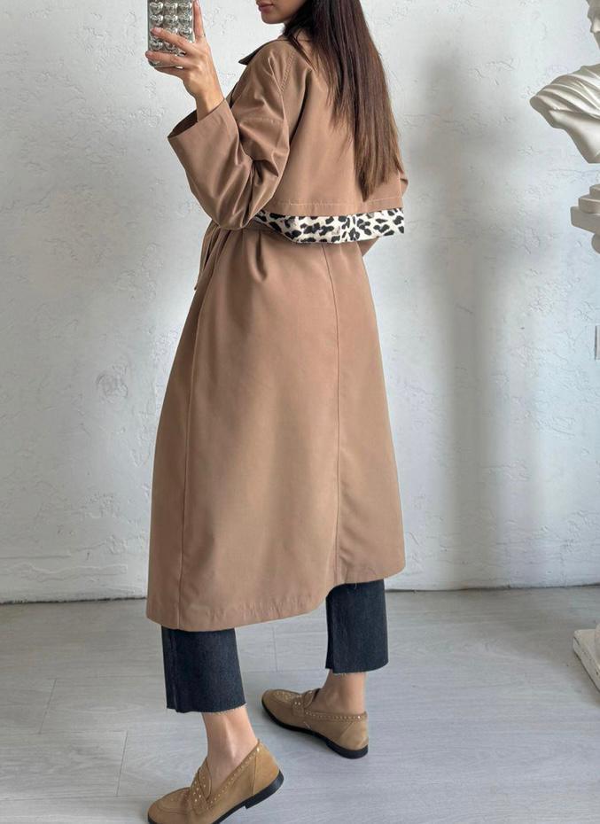 İçi Leopar Astarlı Camel Trençkot