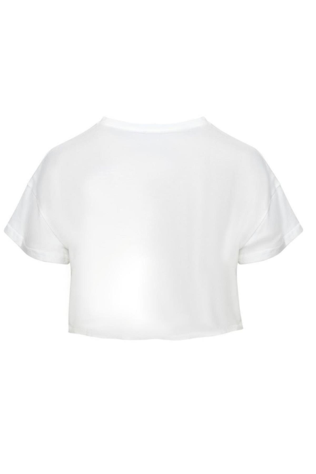 Kadın Beyaz Baskılı Crop T-shirt