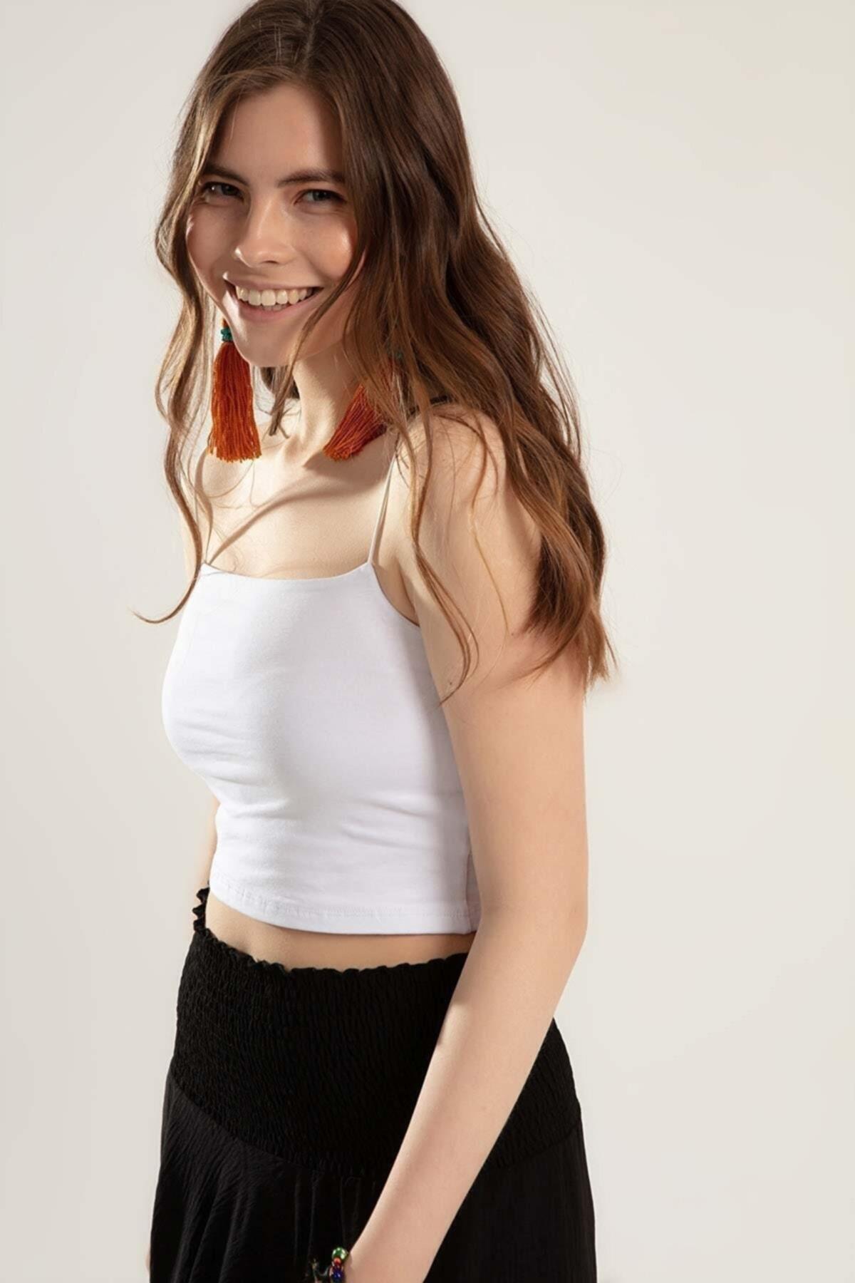 Kadın Ip Askılı Kısa Siyah Crop