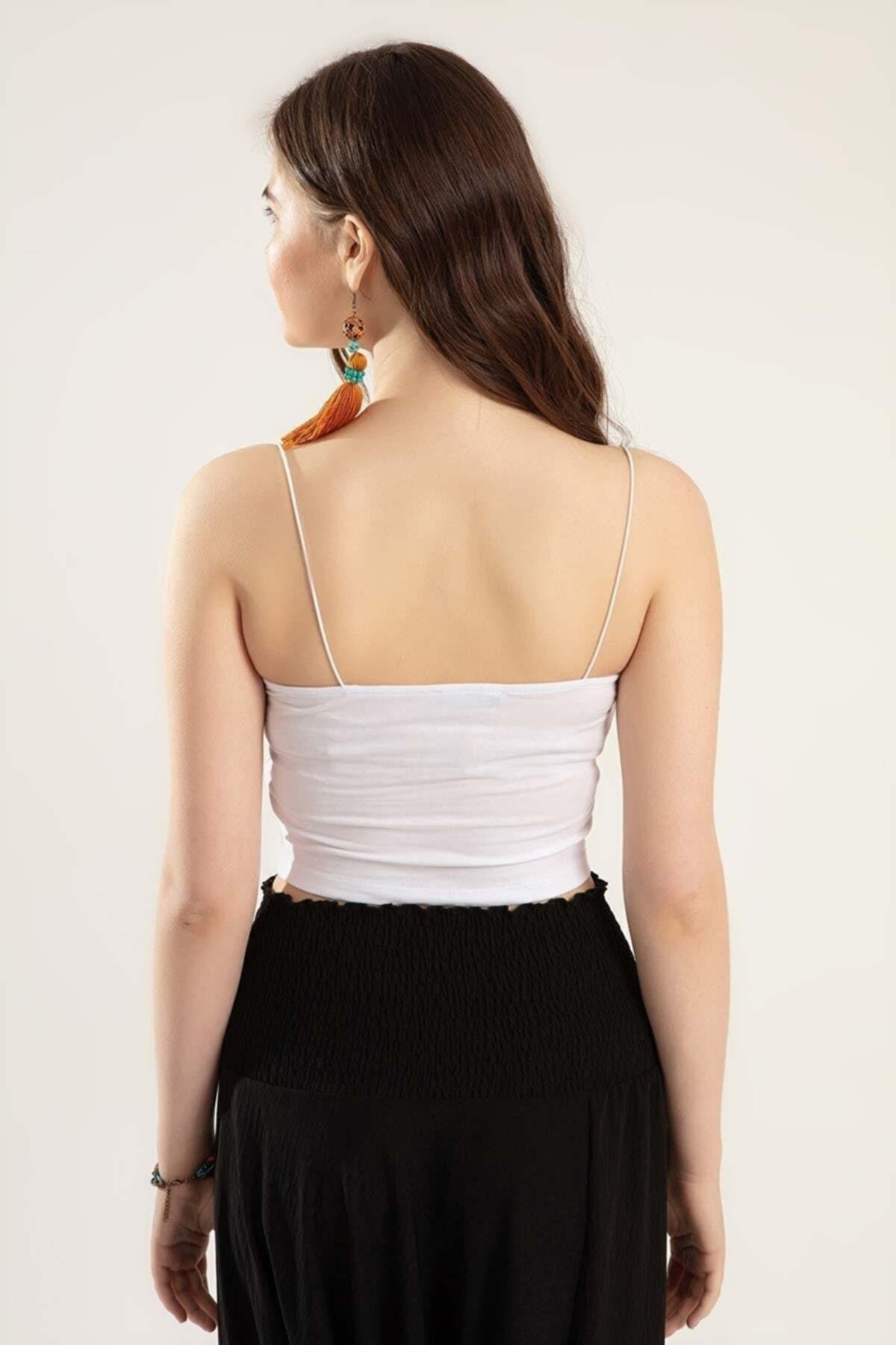 Kadın Ip Askılı Kısa Siyah Crop