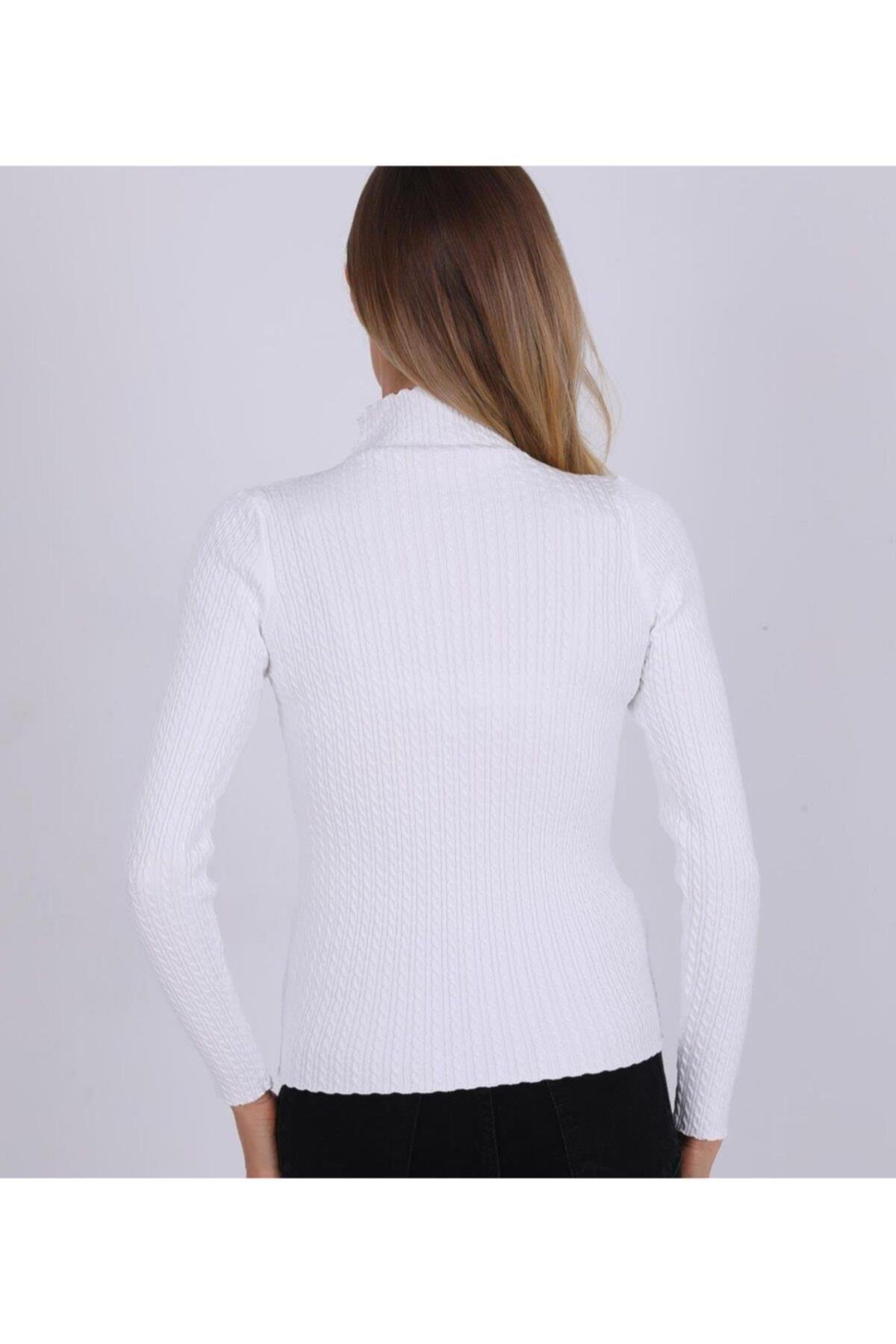 Kadın Likralı Triko Yeşil Kazak