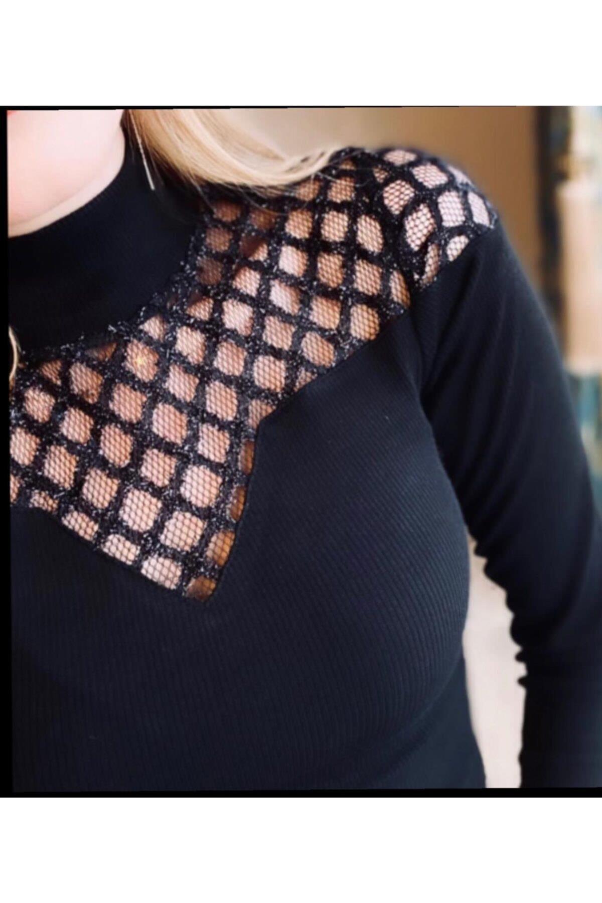 Kadın Omuz Dantel Detay Beyaz Kaşkorse Kazak