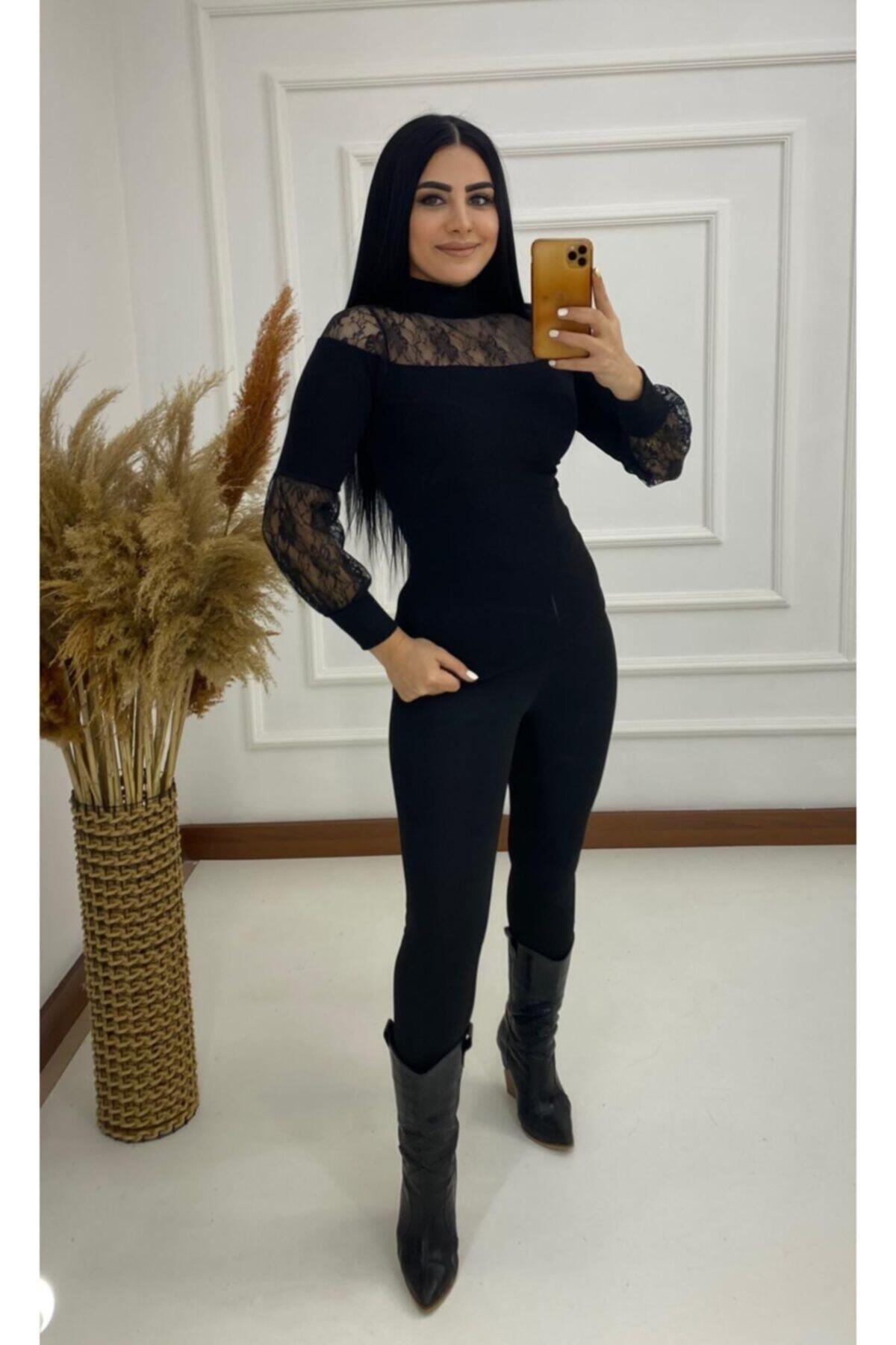 Kadın Omuz Kol Dantel Detay Beyaz Kazak