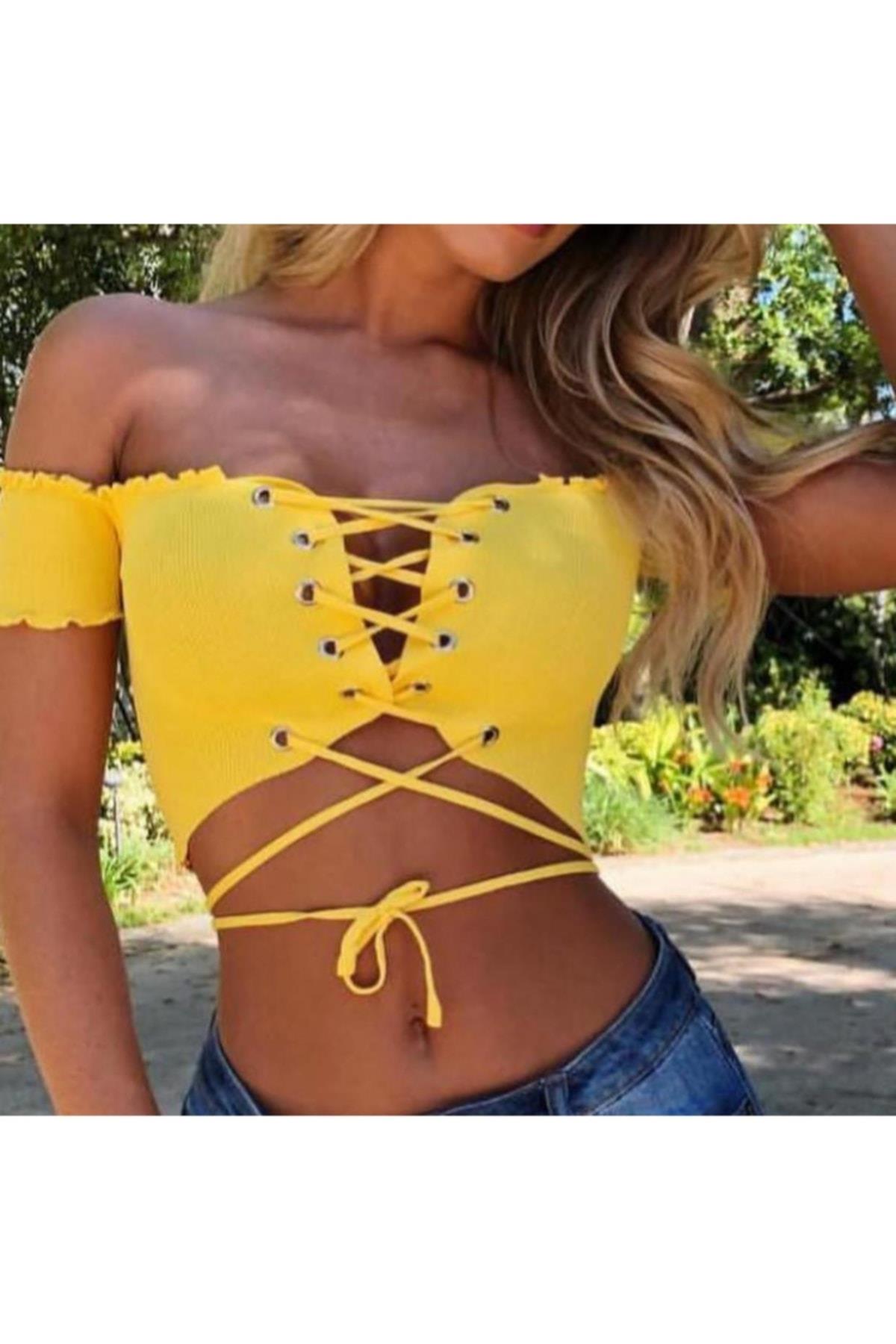 Kadın Sarı Kuşgözlü Kaşkorse Crop