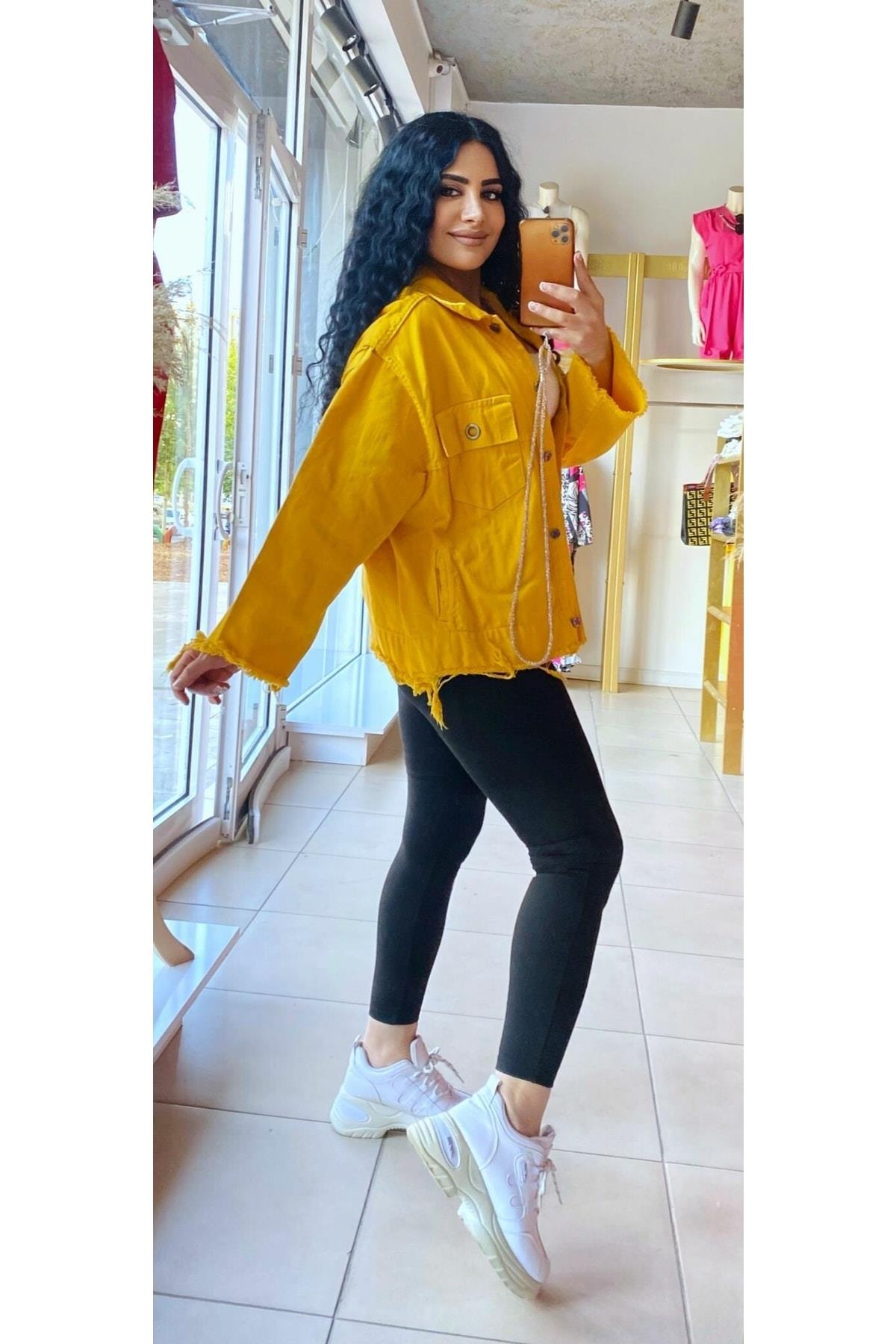 Kadın Sarı Oversize Denim Ceket