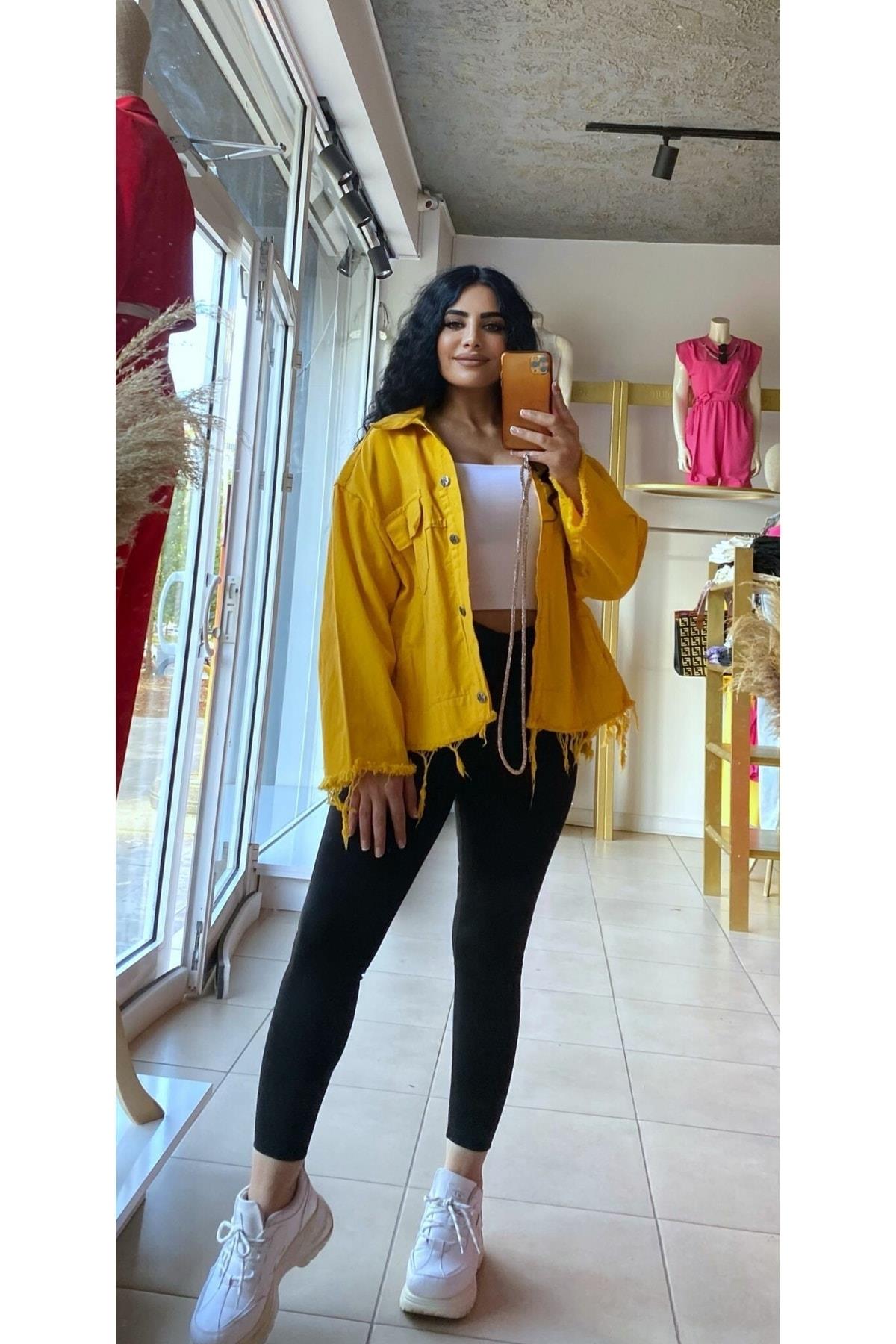 Kadın Sarı Oversize Denim Ceket