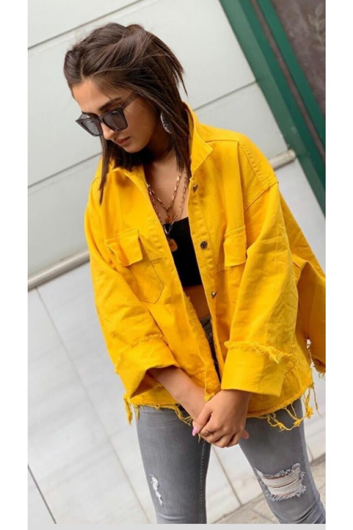 Kadın Sarı Oversize Denim Ceket