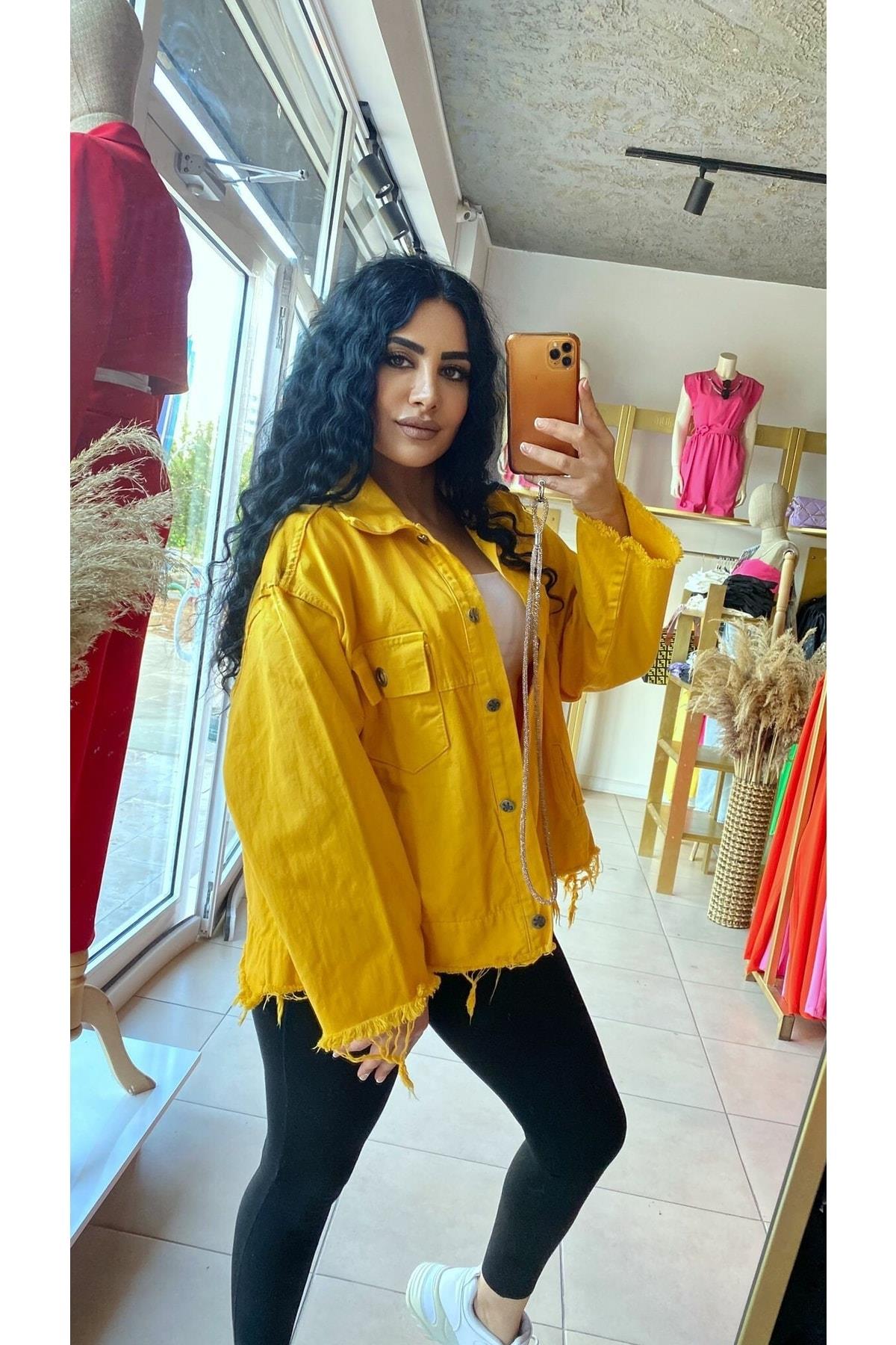 Kadın Sarı Oversize Denim Ceket