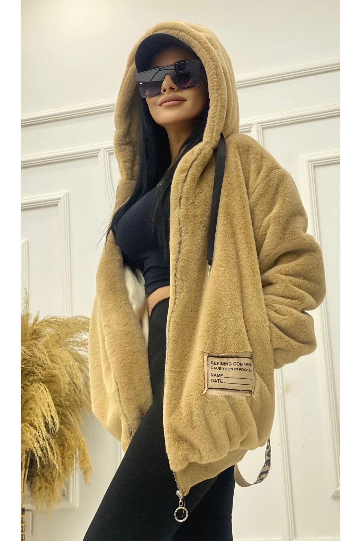 Kapişonlu Camel Yumoş Mont