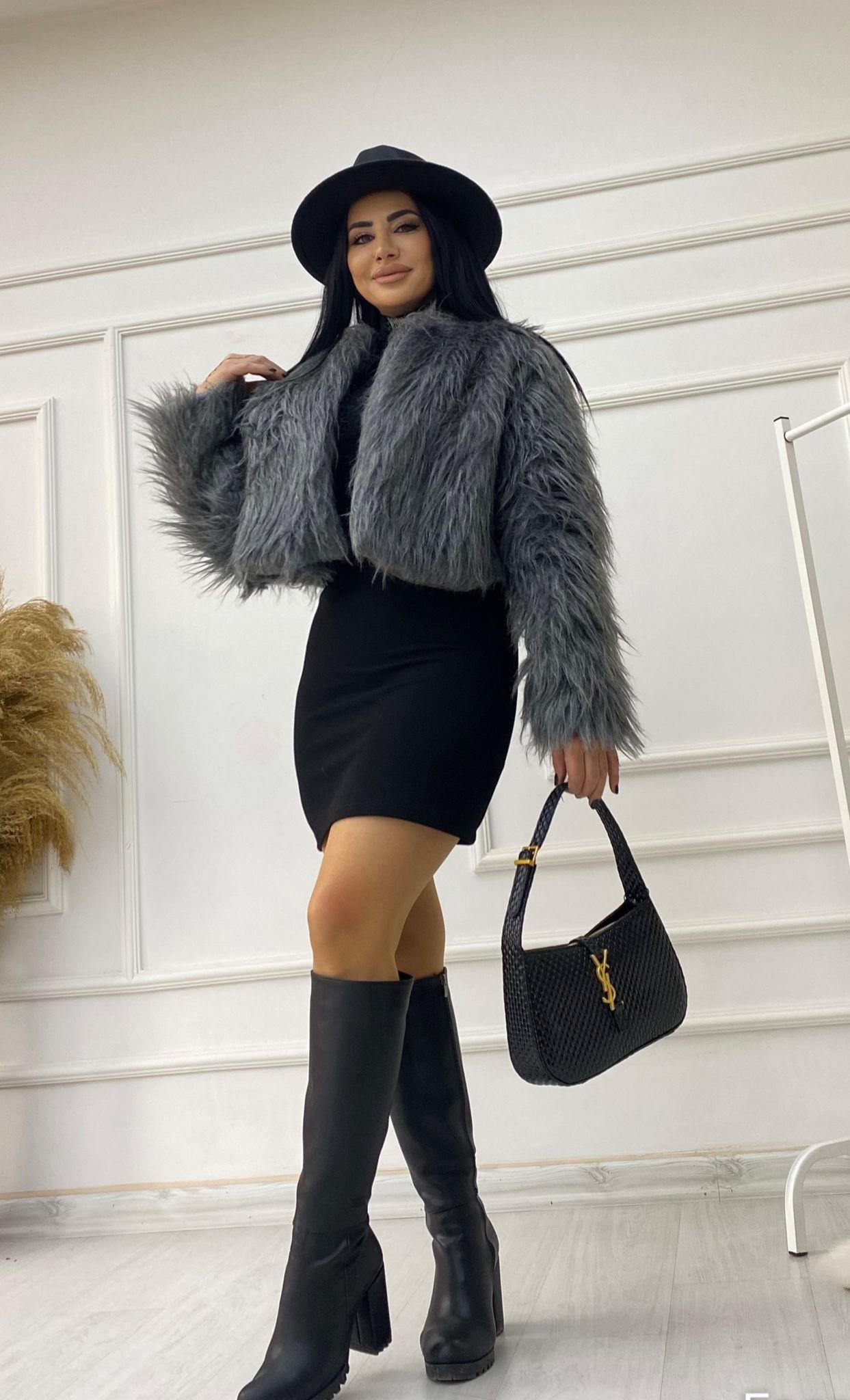 Olena Astarlı Mini Gri Kürk