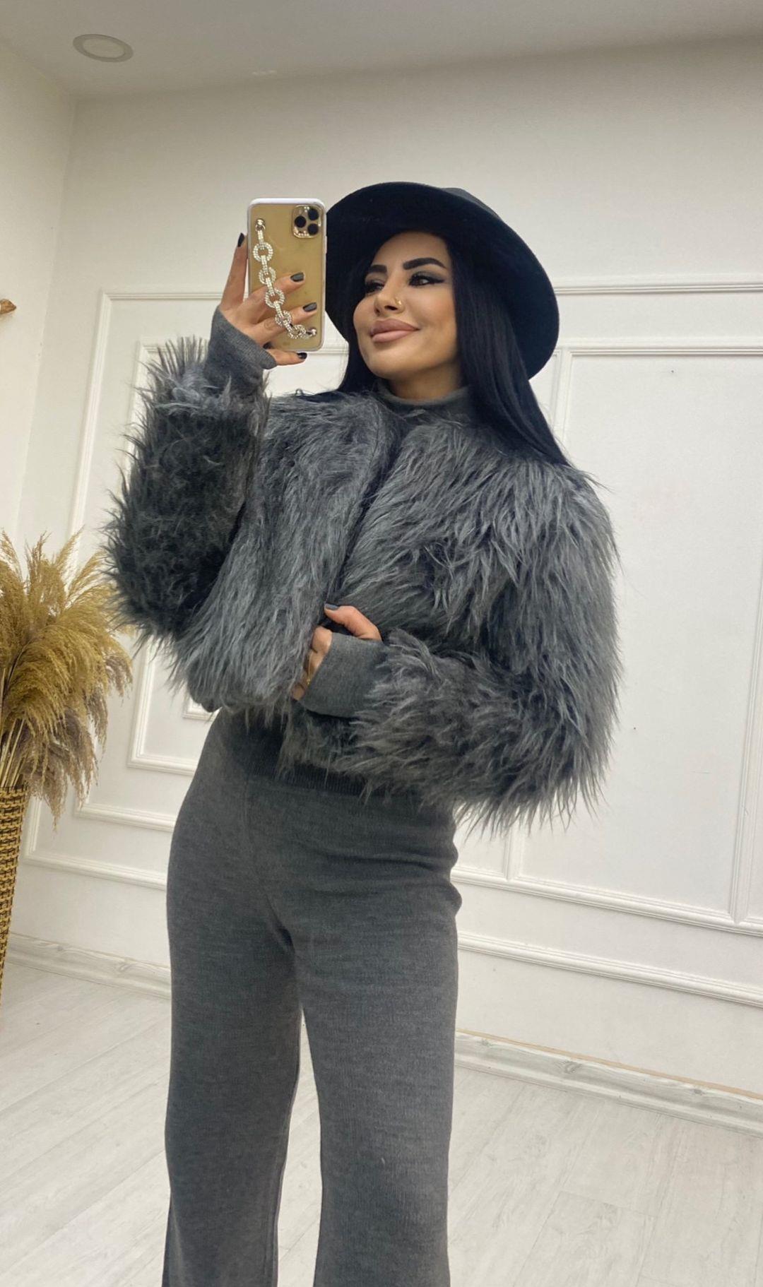 Olena Astarlı Mini Gri Kürk