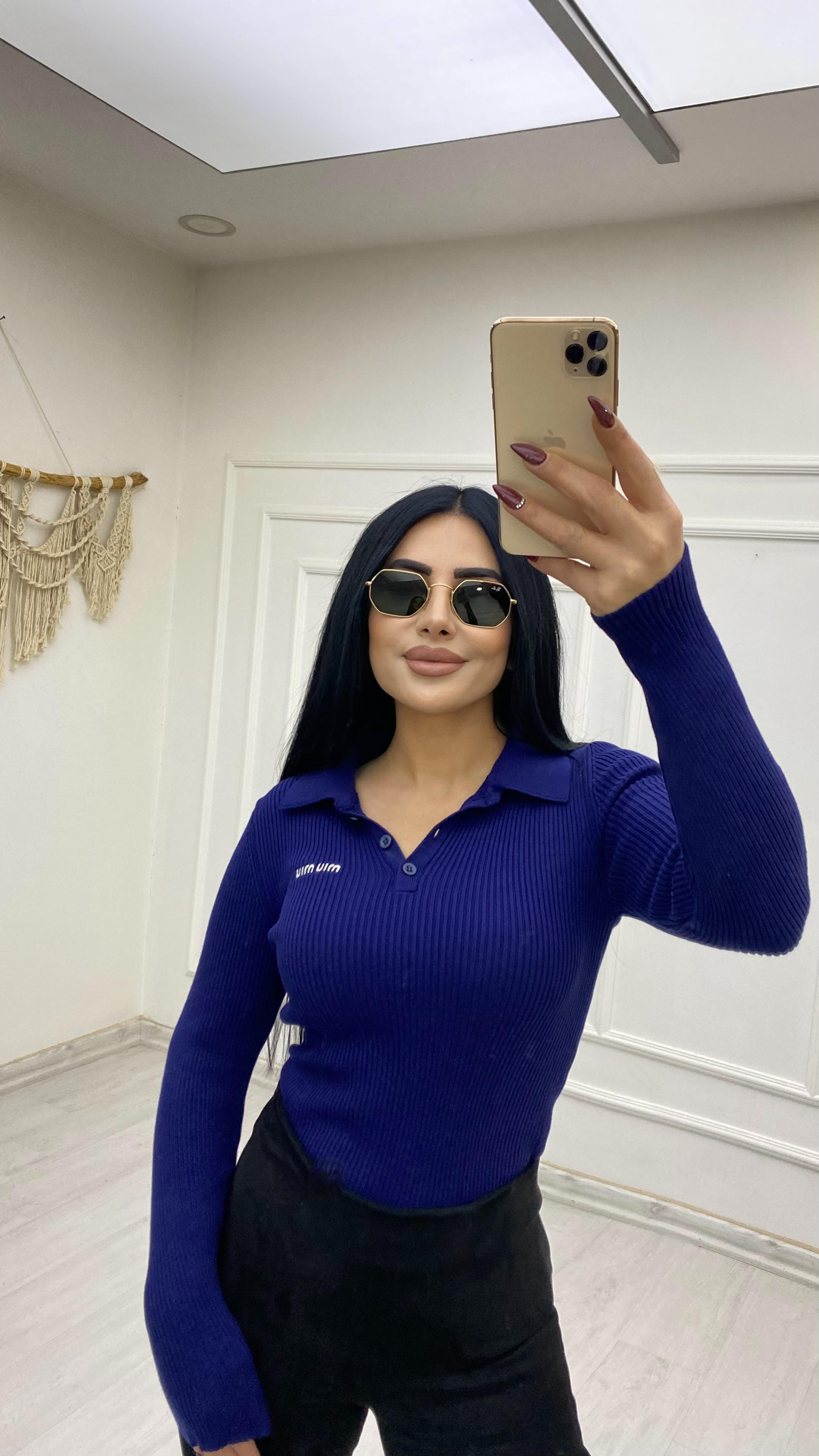 Polo Yaka Düğmeli Lacivert Kazak