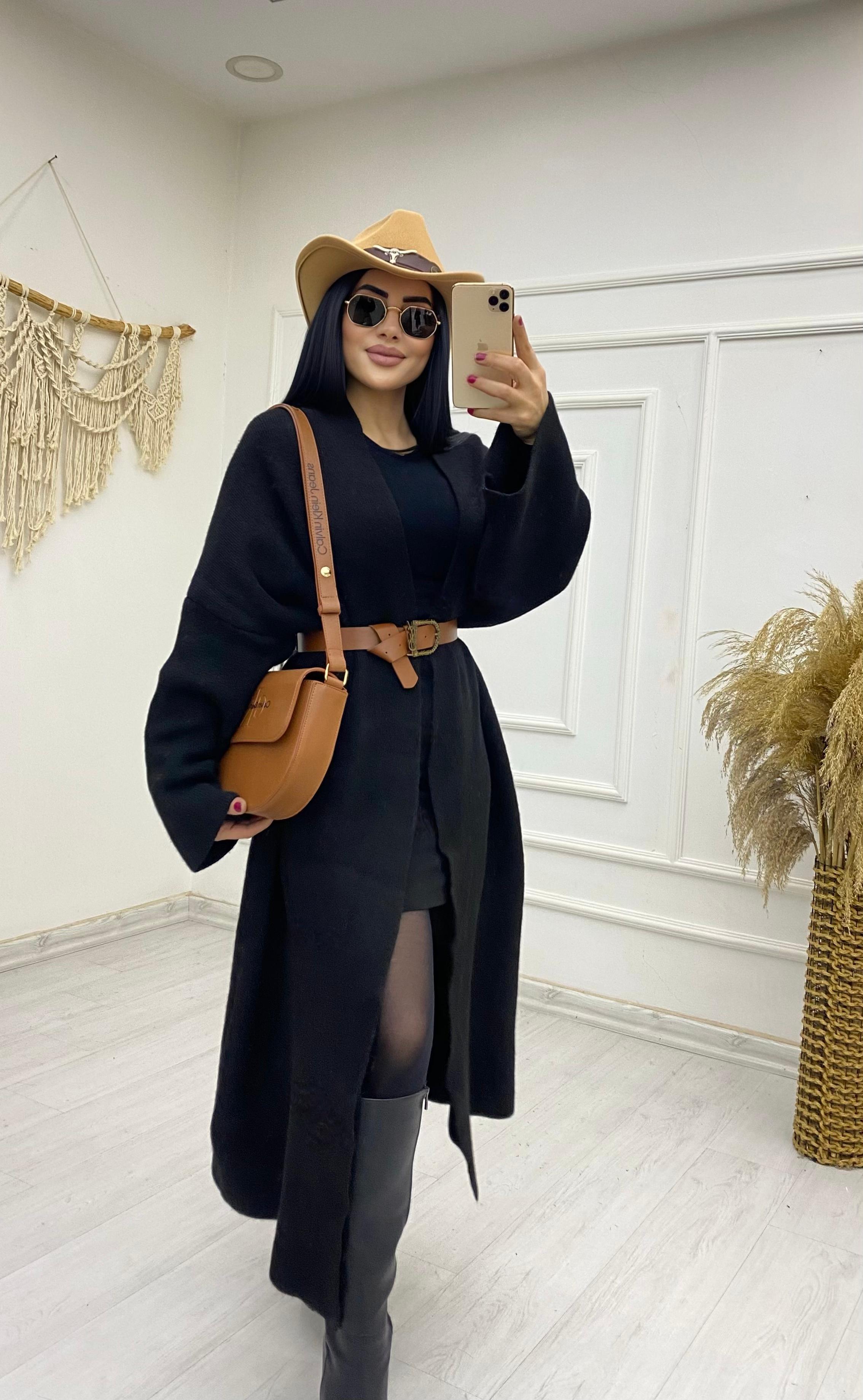 Siyah Oversize Triko Hırka