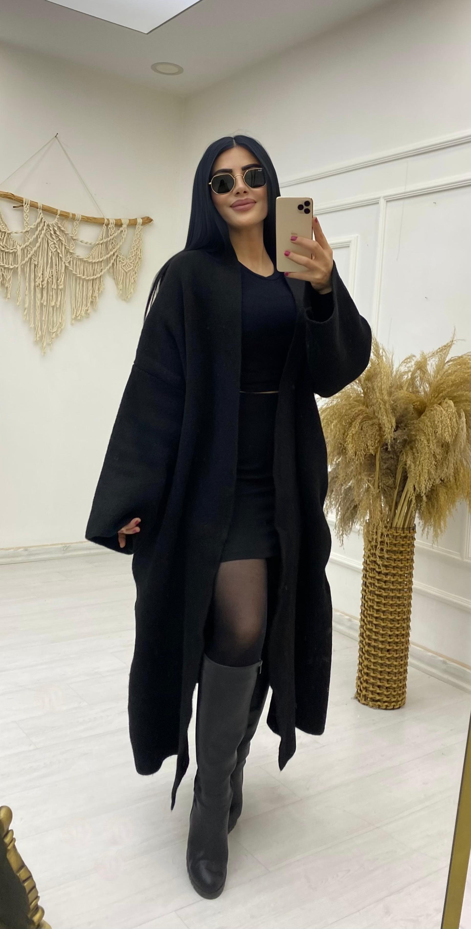 Siyah Oversize Triko Hırka