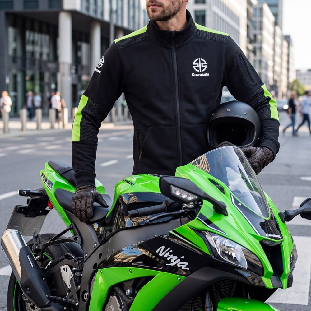 Kawasaki Erkek Fermuarlı Ceket Polar Siyah/Yeşil