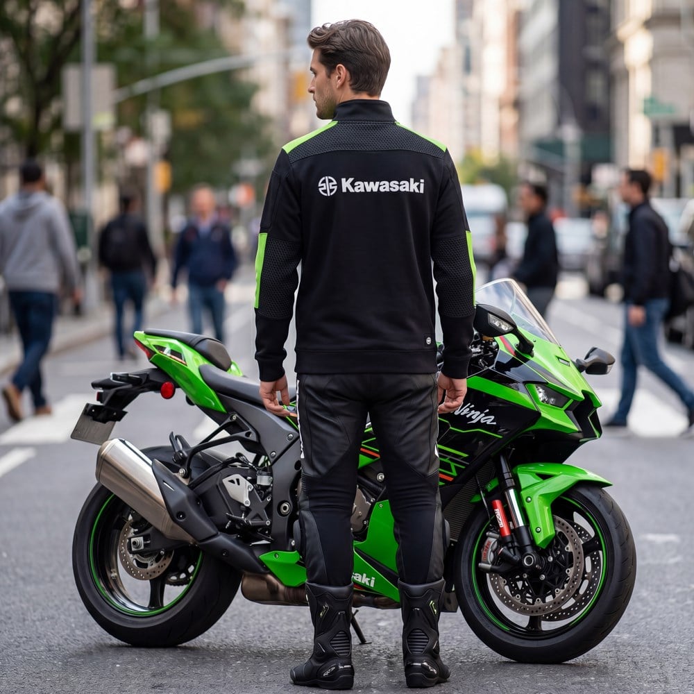 Kawasaki Erkek Fermuarlı Ceket Polar Siyah/Yeşil