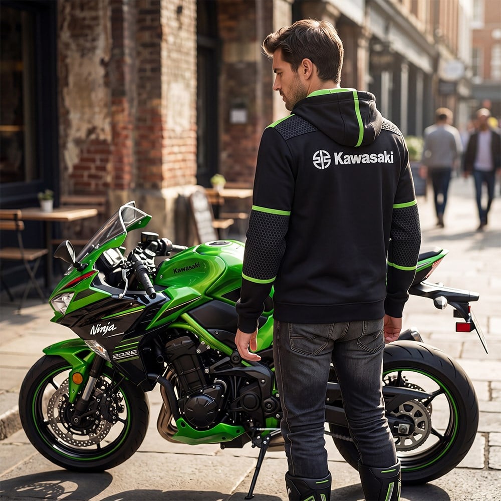 Kawasaki Erkek Kapüşonlu Ceket Polar Siyah/Yeşil
