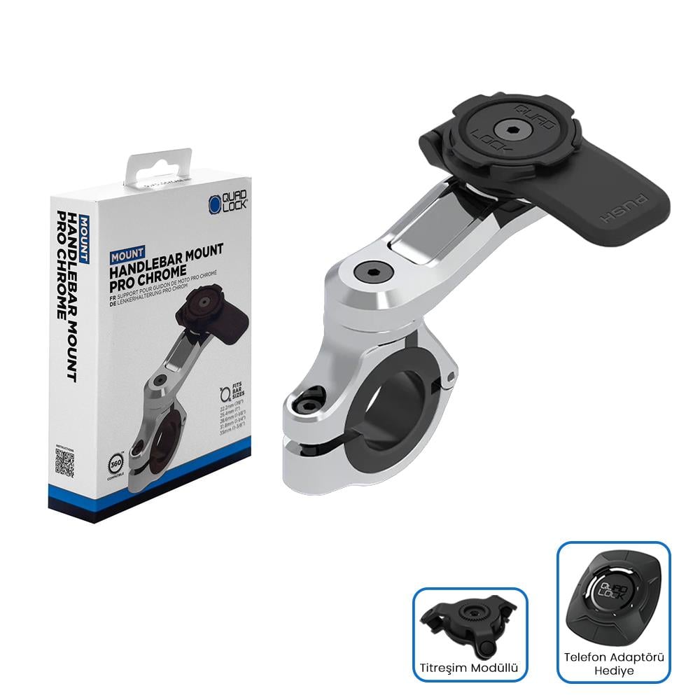 Quadlock Motosiklet Scooter Gidon Bağlantılı Pro Chrome Telefon Tutucu Seti