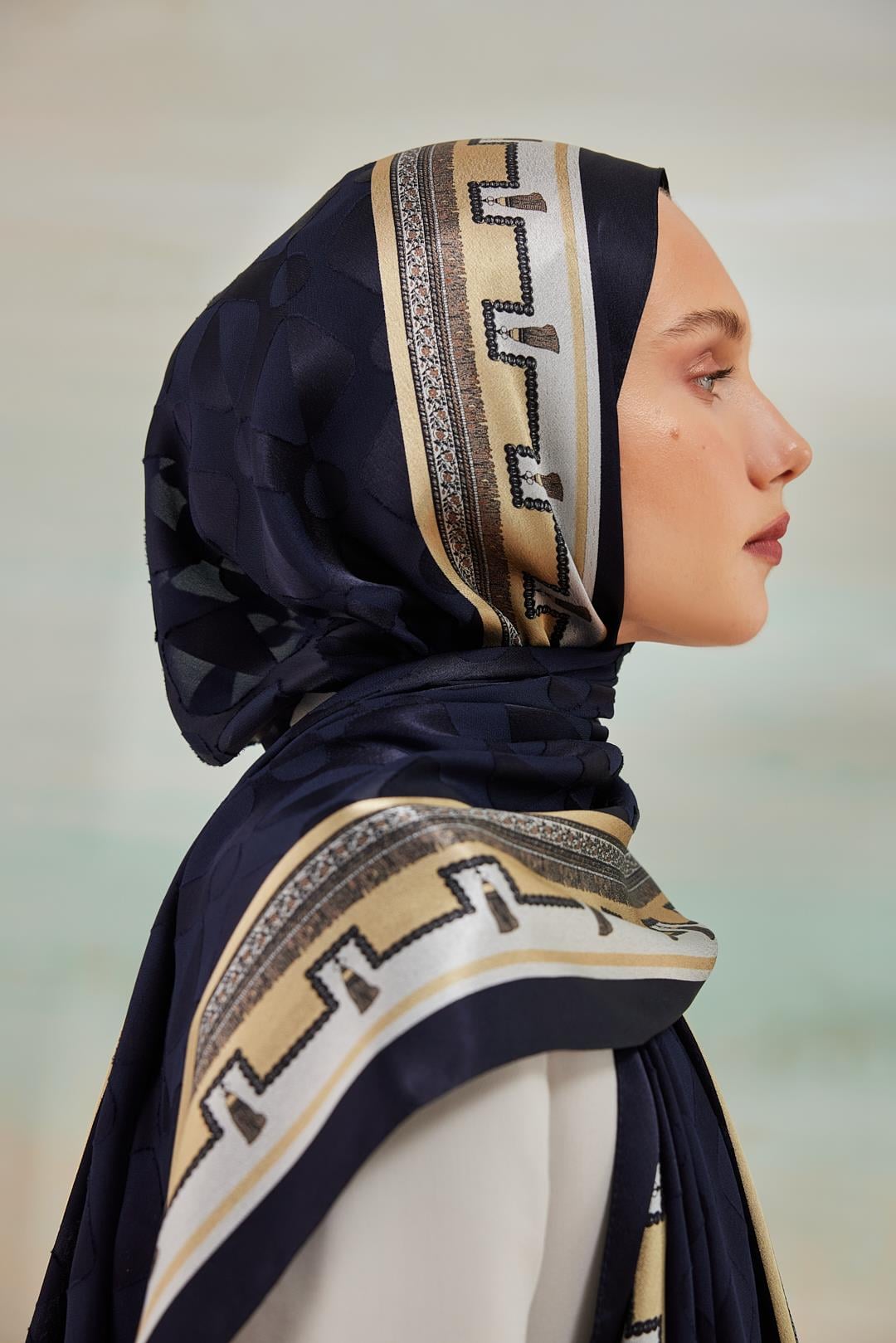 6343-1 DEVORE ŞAL LACİVERT - GOLD