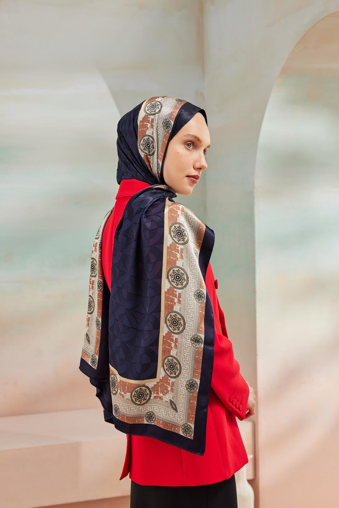 6343-2 DEVORE ŞAL LACİVERT - GOLD