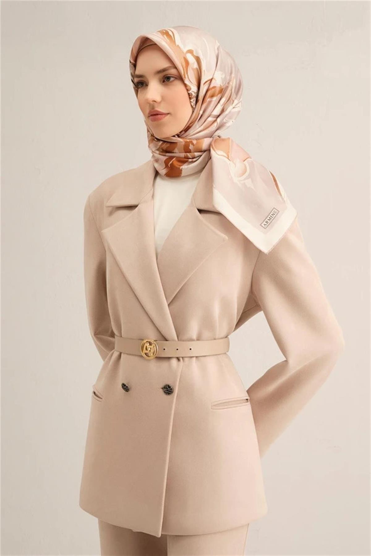Armine Desenli Saf İpek Twill Eşarp 9318--33