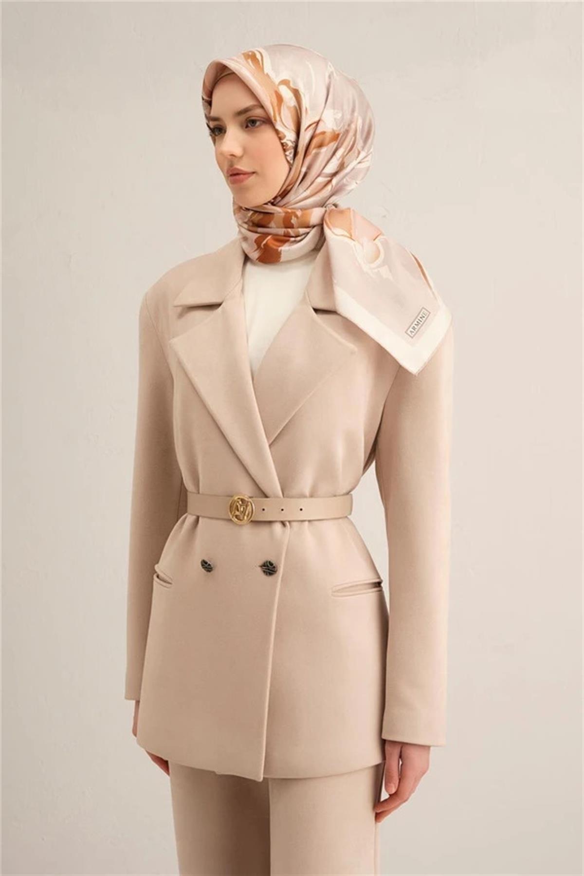 Armine Desenli Saf İpek Twill Eşarp 9318--33