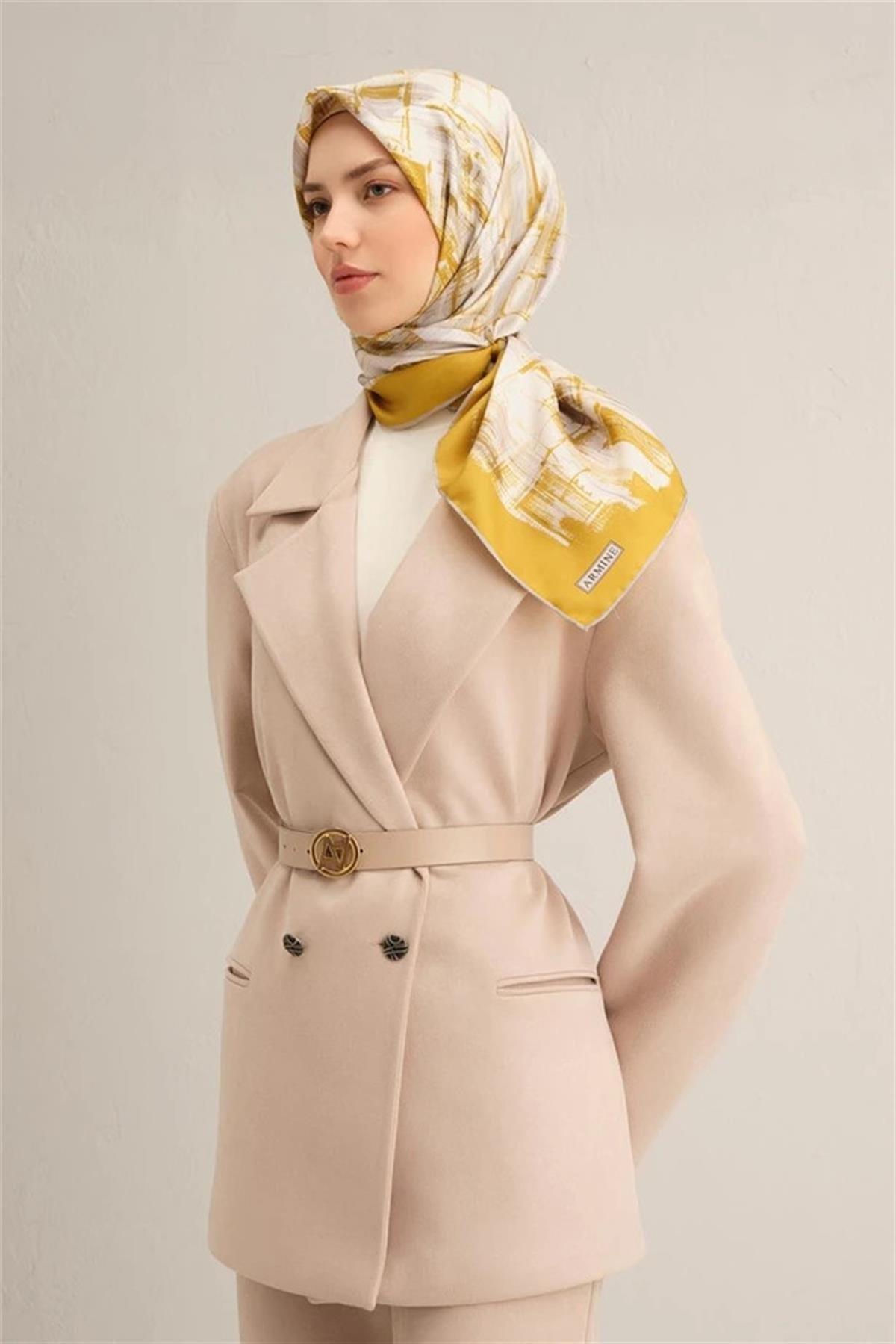 Armine Desenli Saf İpek Twill Eşarp 9350--85