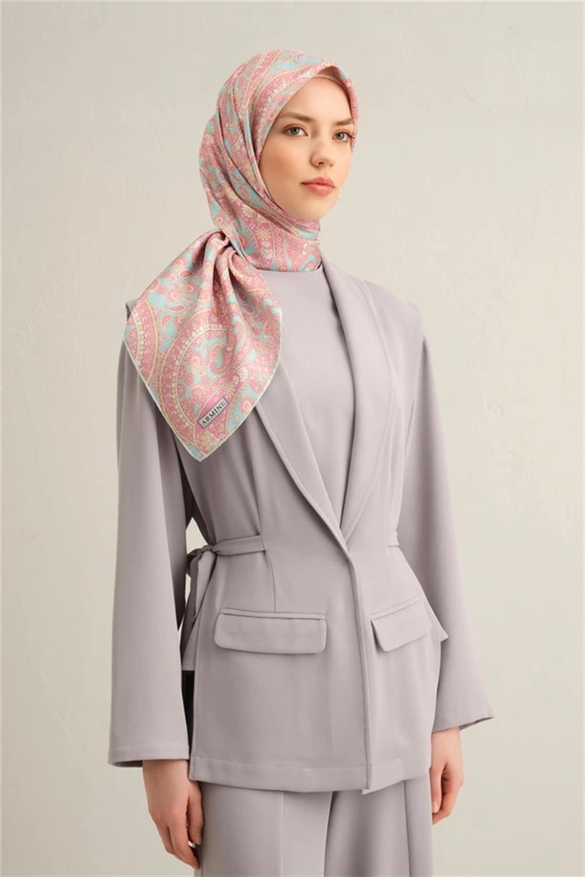 Armine Etnik Desenli Saf İpek Twill Eşarp 9304--31