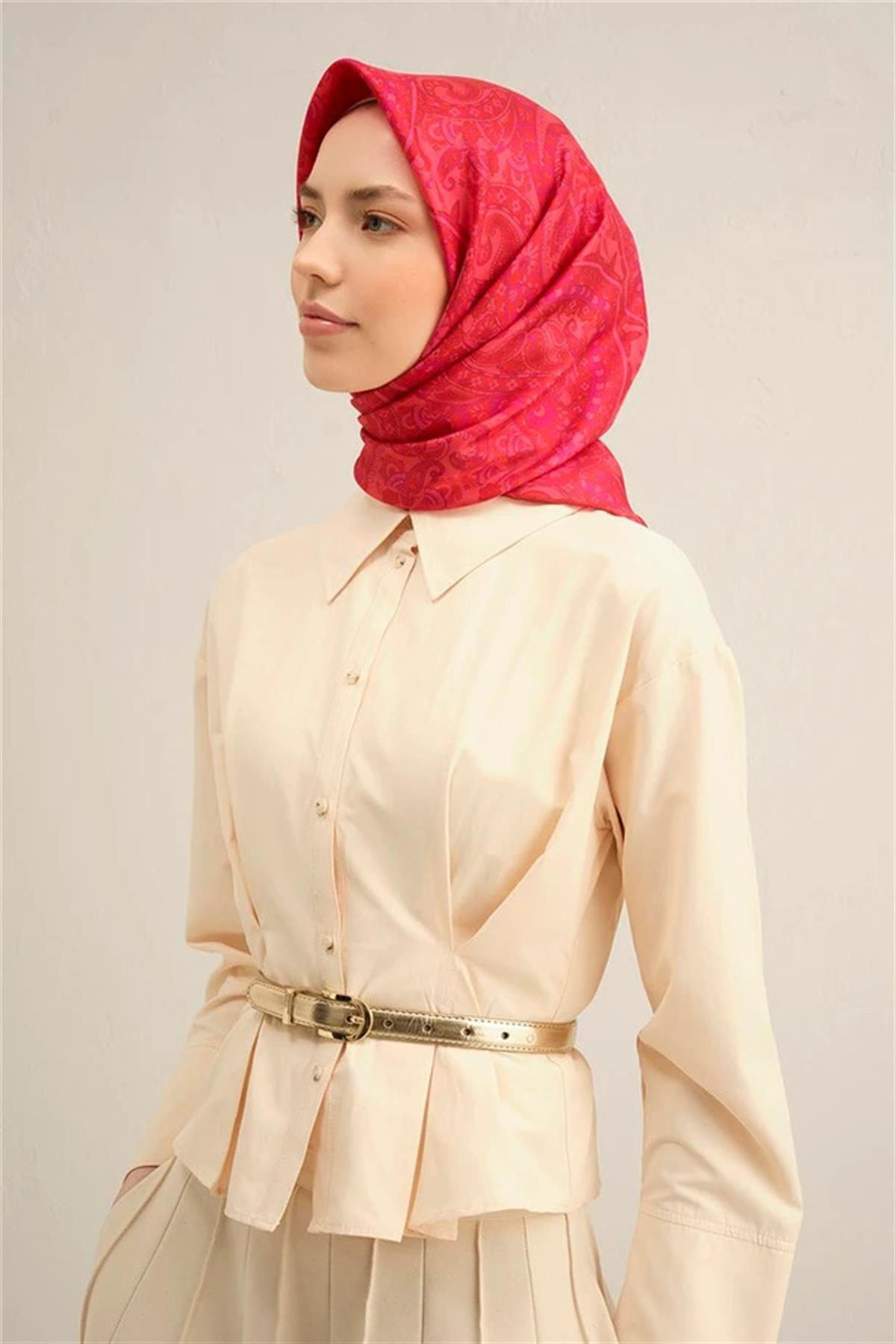 Armine Etnik Desenli Saf İpek Twill Eşarp 9304--55