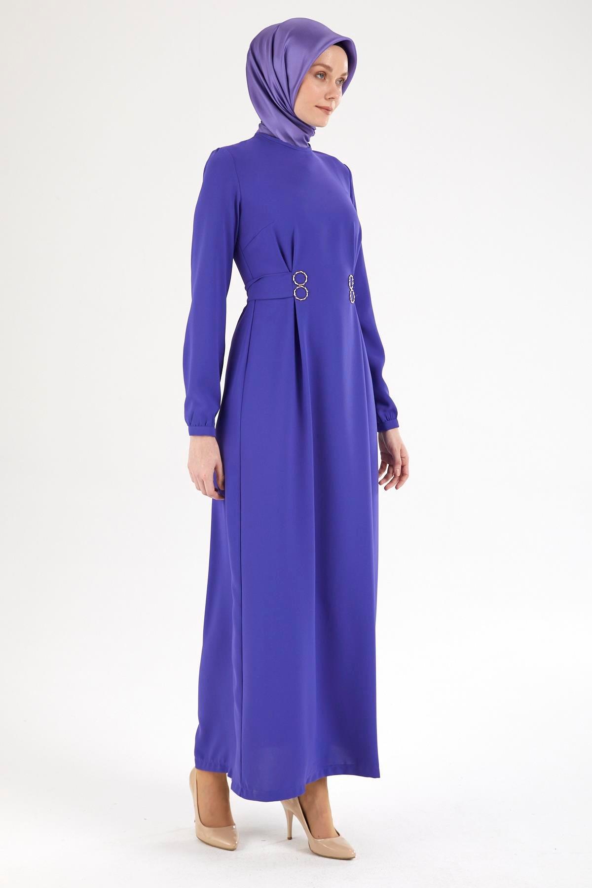 ARMİNE TREND Belden Halka Desenli Elbise-Morcivert 25YT926