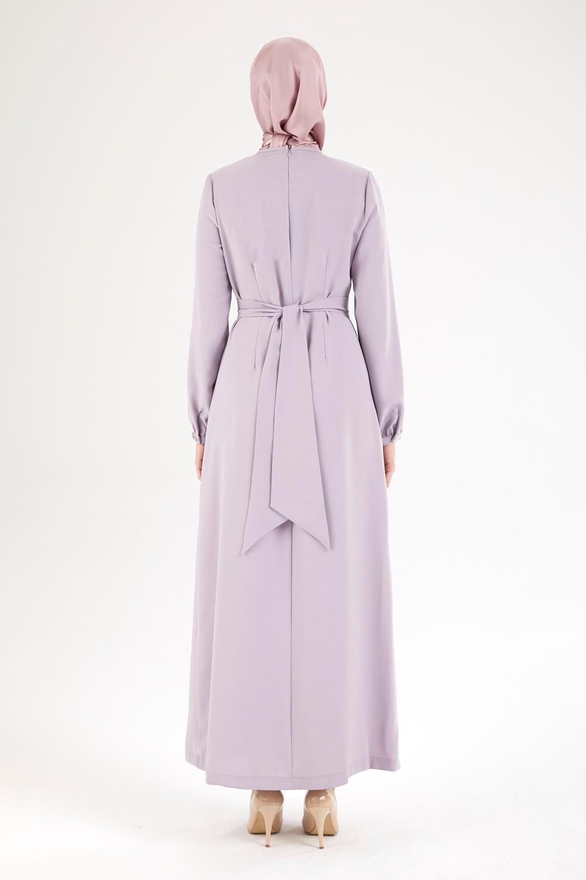 ARMİNE TREND Belden Halka Desenli Elbise-Lila 25YT926
