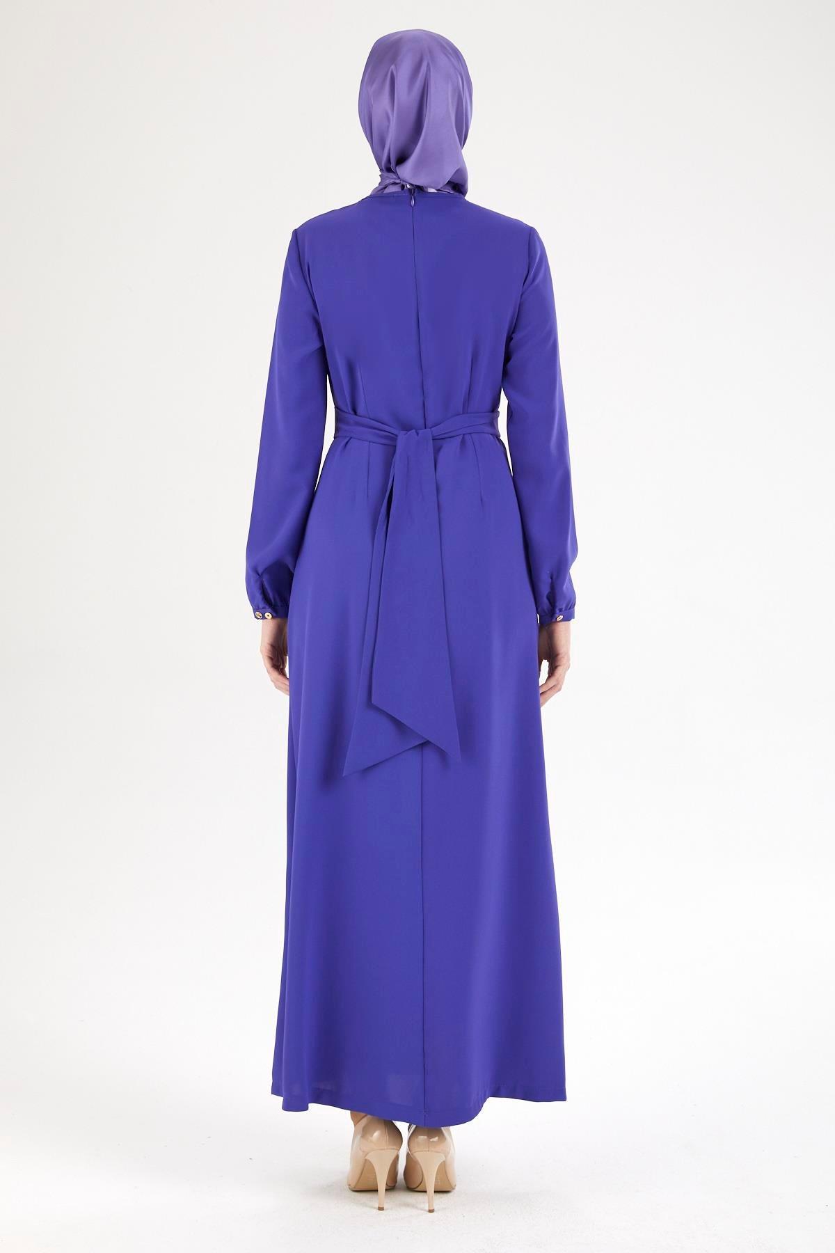 ARMİNE TREND Belden Halka Desenli Elbise-Morcivert 25YT926