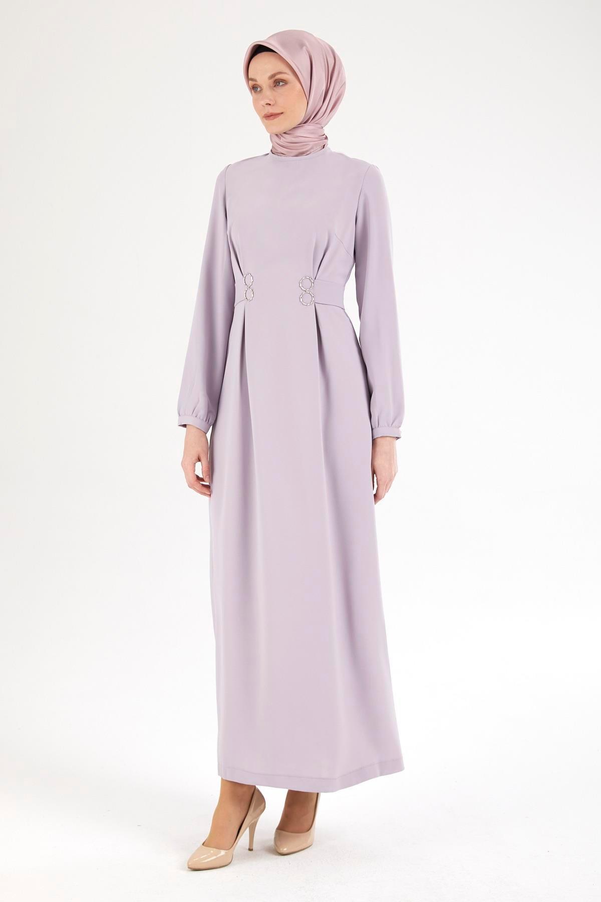 ARMİNE TREND Belden Halka Desenli Elbise-Lila 25YT926