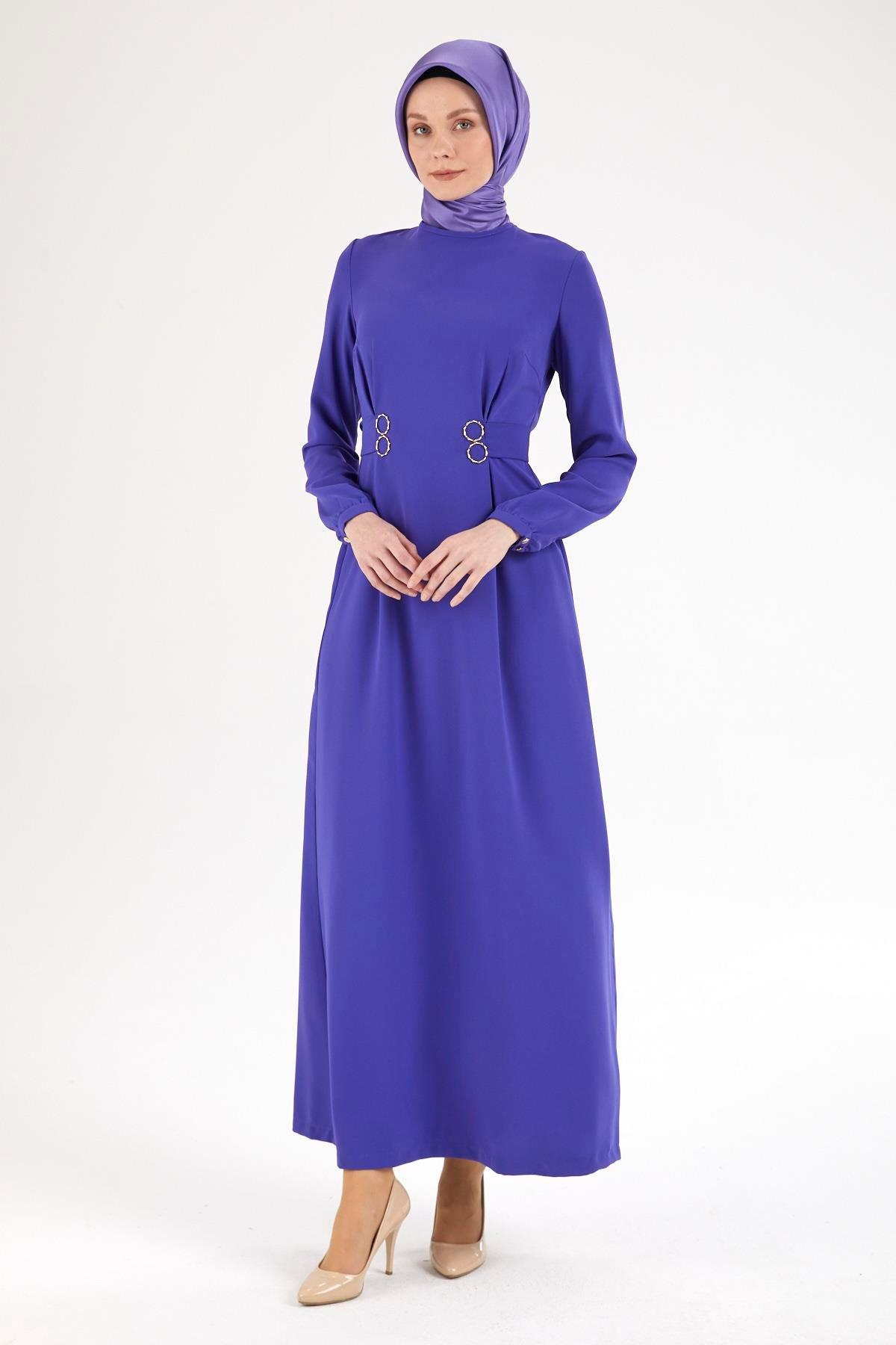 ARMİNE TREND Belden Halka Desenli Elbise-Morcivert 25YT926