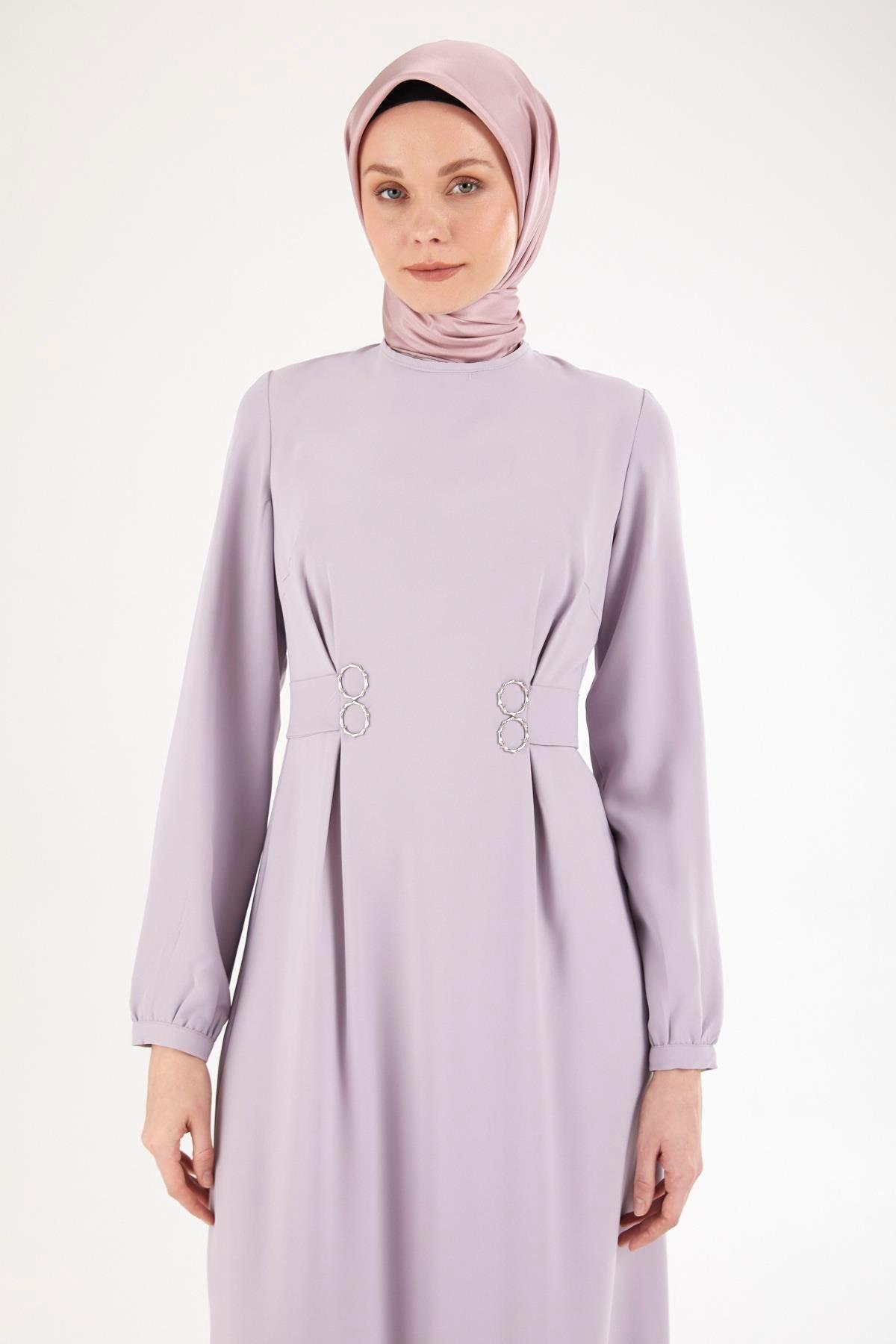 ARMİNE TREND Belden Halka Desenli Elbise-Lila 25YT926