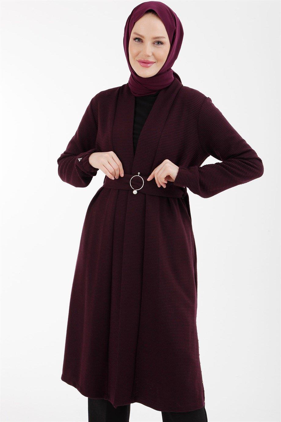ARMİNE TREND Beli Kemerli Taş Detaylı Takım-Bordo 22KT615
