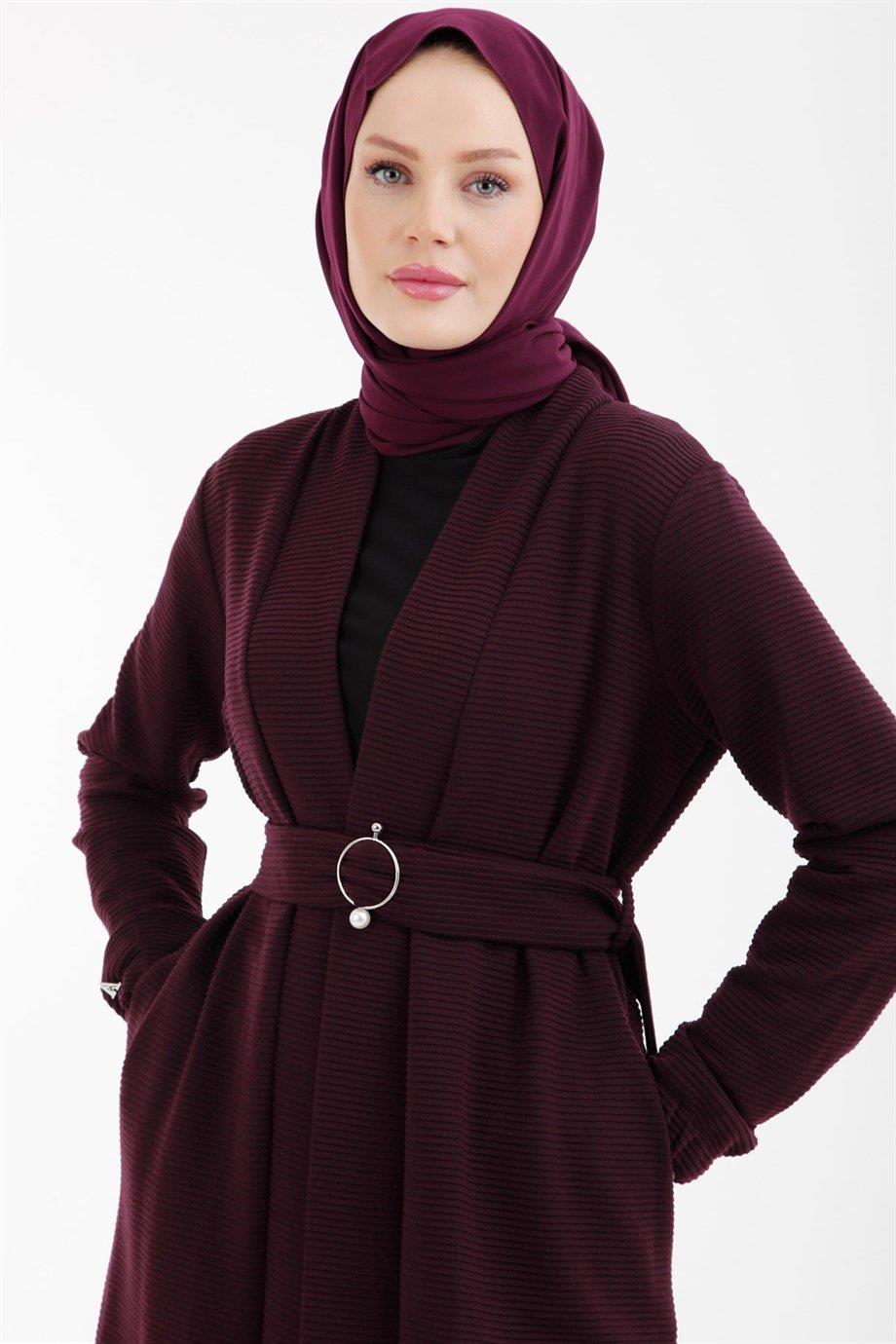 ARMİNE TREND Beli Kemerli Taş Detaylı Takım-Bordo 22KT615