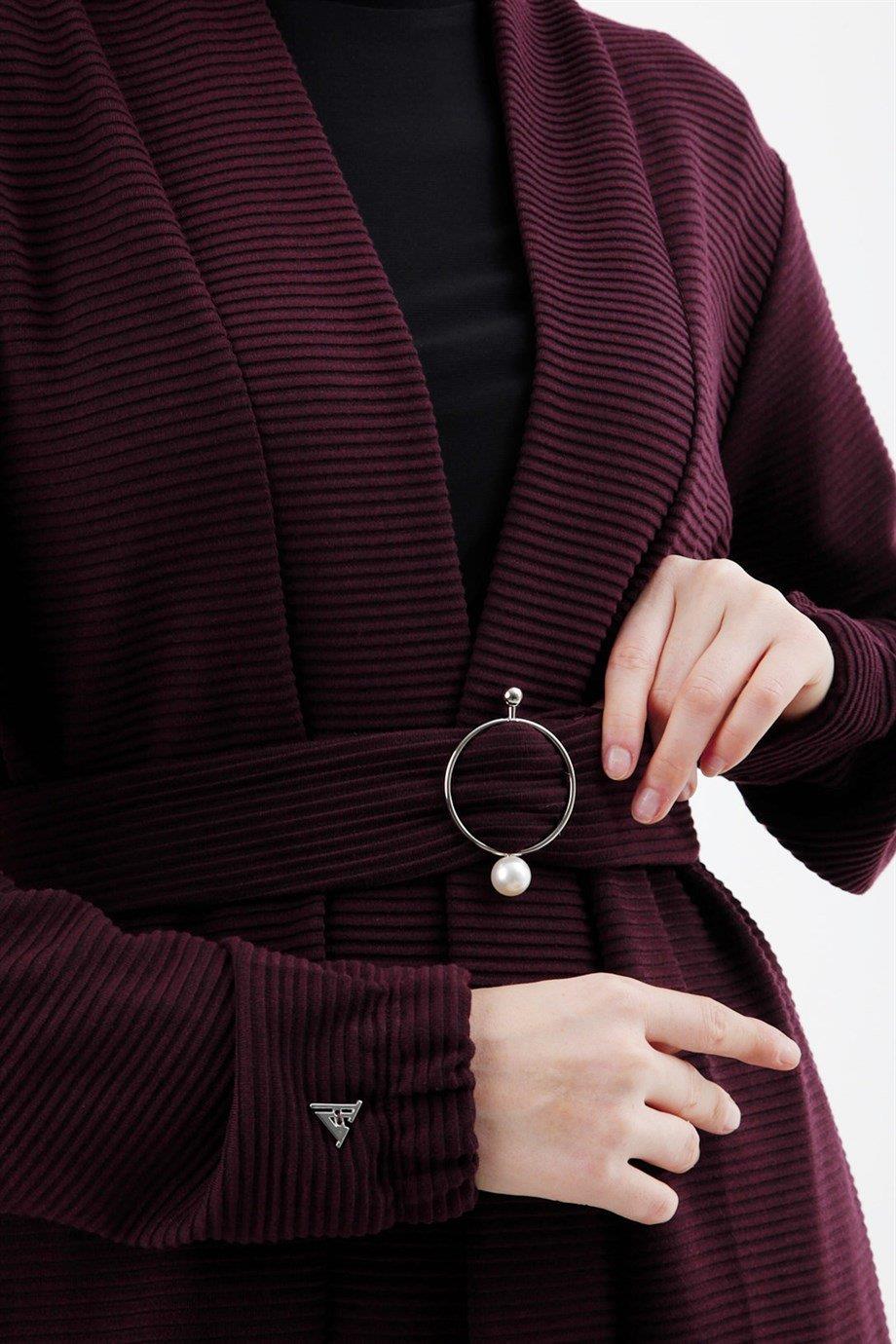 ARMİNE TREND Beli Kemerli Taş Detaylı Takım-Bordo 22KT615