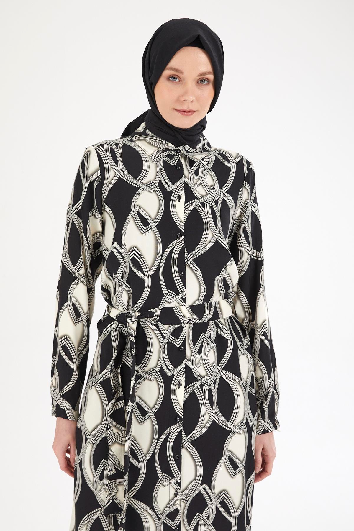 ARMİNE TREND Beli Kuşaklı Boydan Düğmeli Tunik-Siyah 25YT421