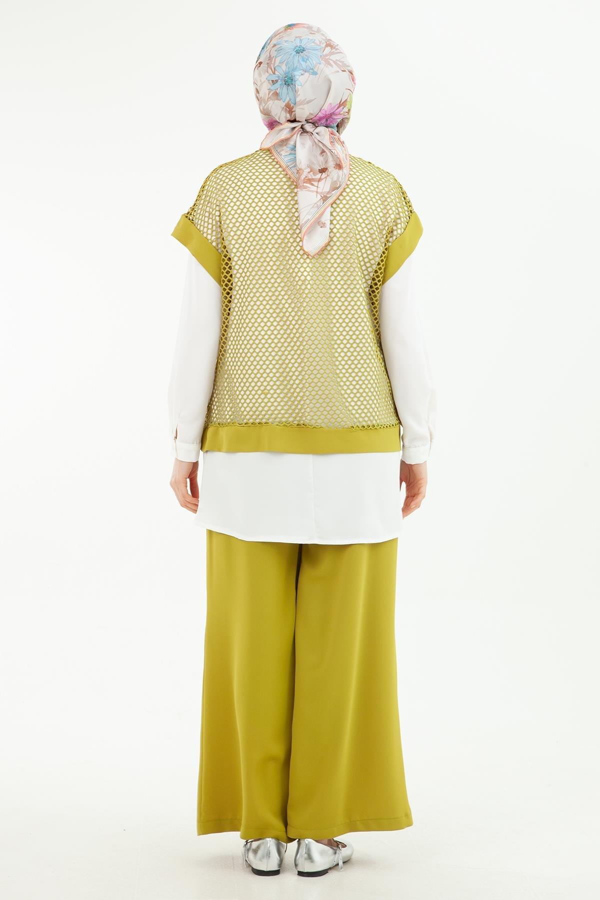 ARMİNE TREND Beli Lastikli Pantolonlu Basic Gömlekli Fileli Üçlü Takım Olive 24YT633