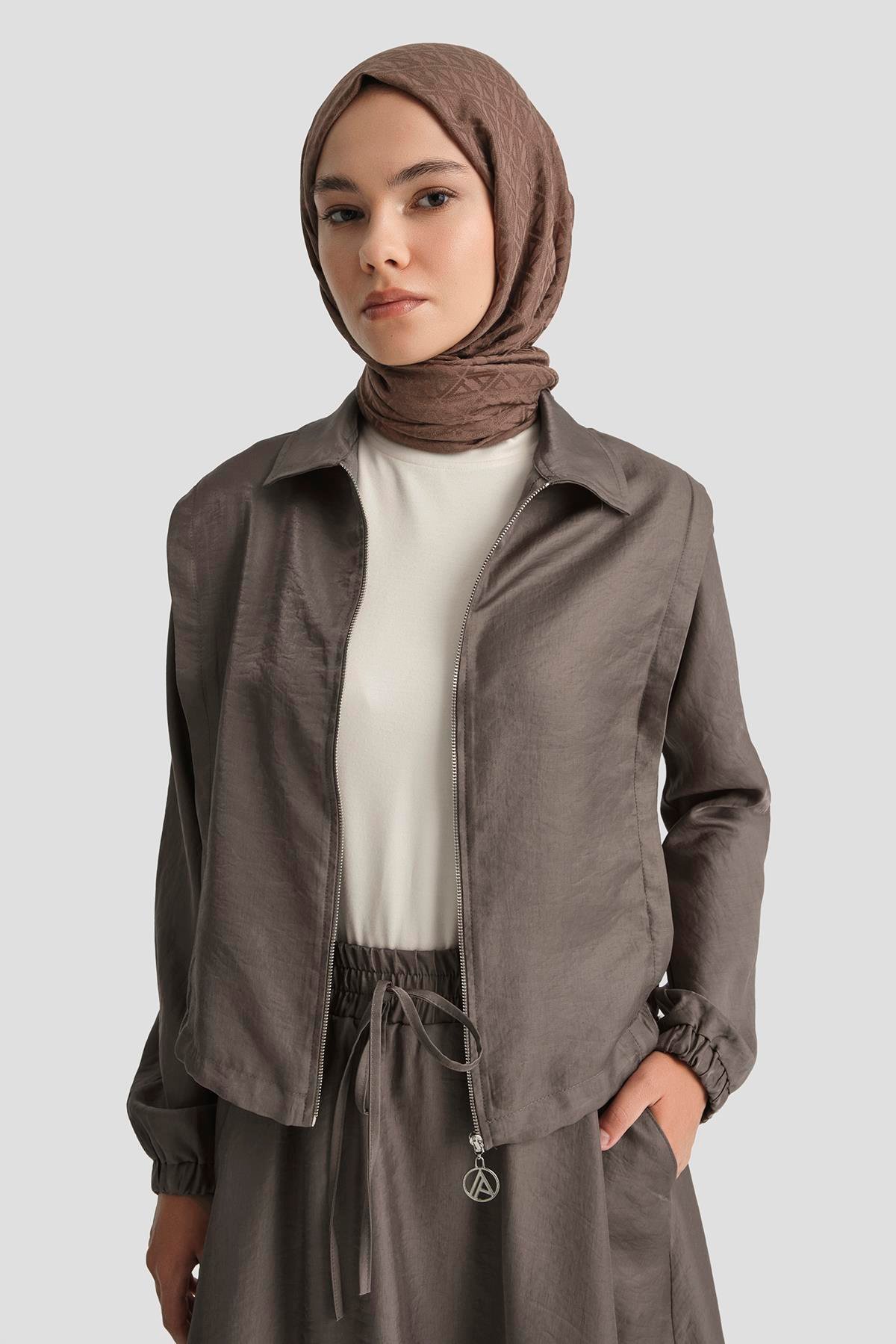 ARMİNE TREND Beli Lastikli Yakalı İkili Takım-Kahverengi 25YT674