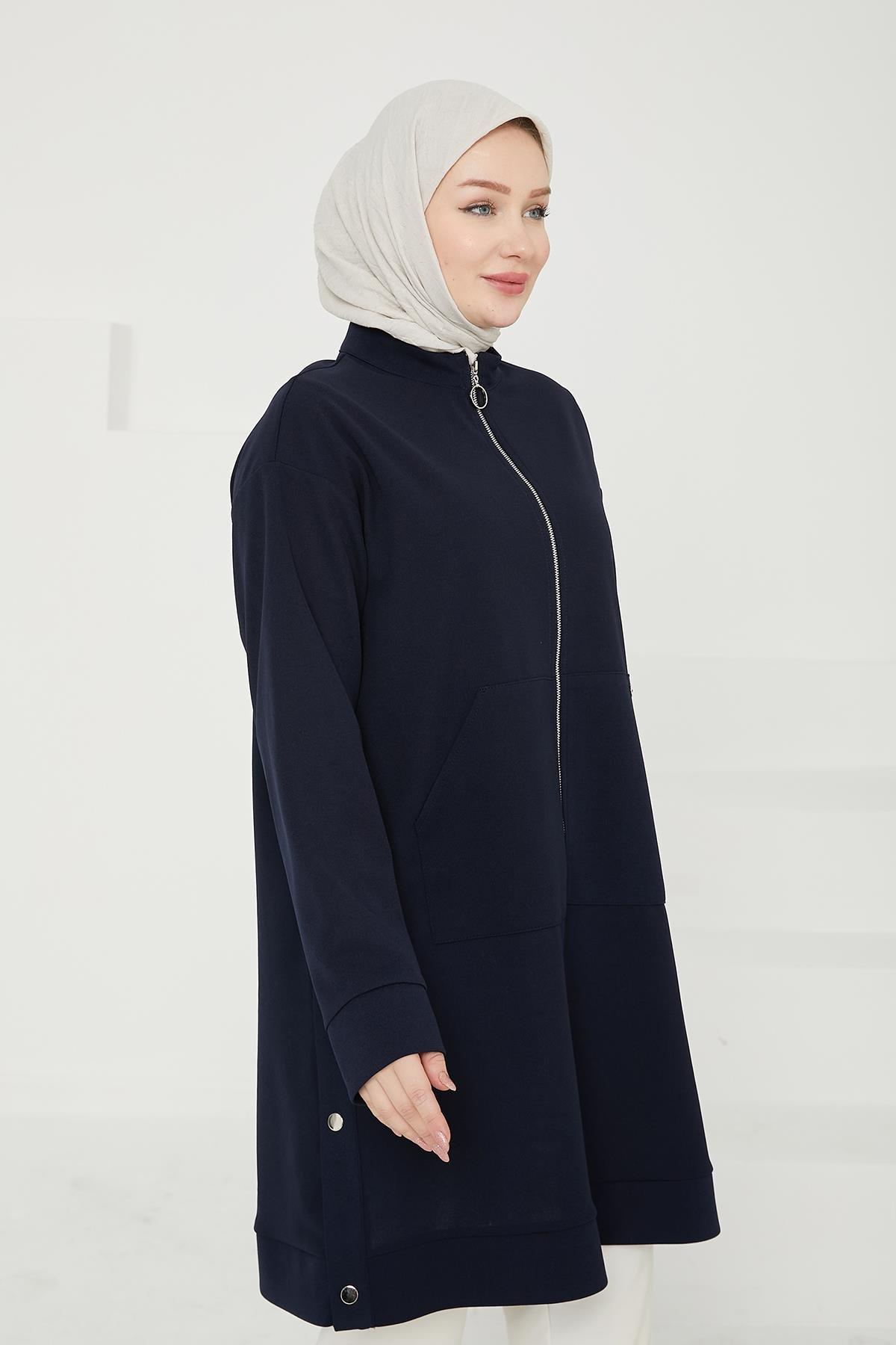 ARMİNE TREND Boydan Fermuarlı Cepli Tunik-Lacivert 24KT410