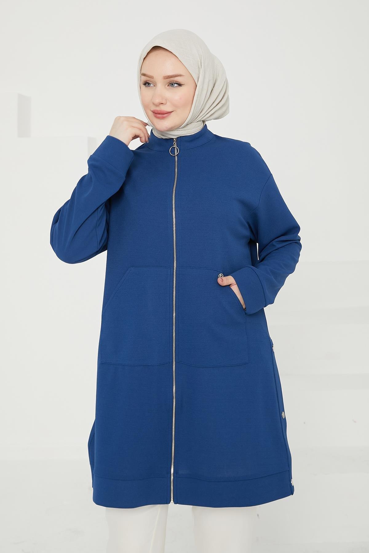 ARMİNE TREND Boydan Fermuarlı Cepli Tunik-İndigo 24KT410
