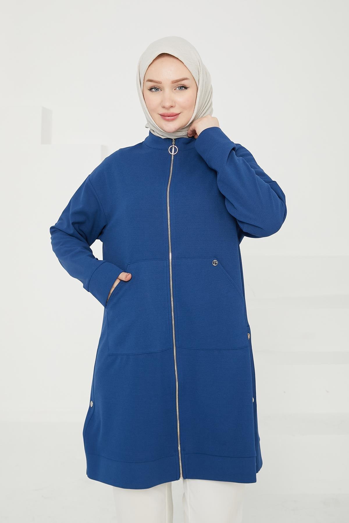 ARMİNE TREND Boydan Fermuarlı Cepli Tunik-İndigo 24KT410