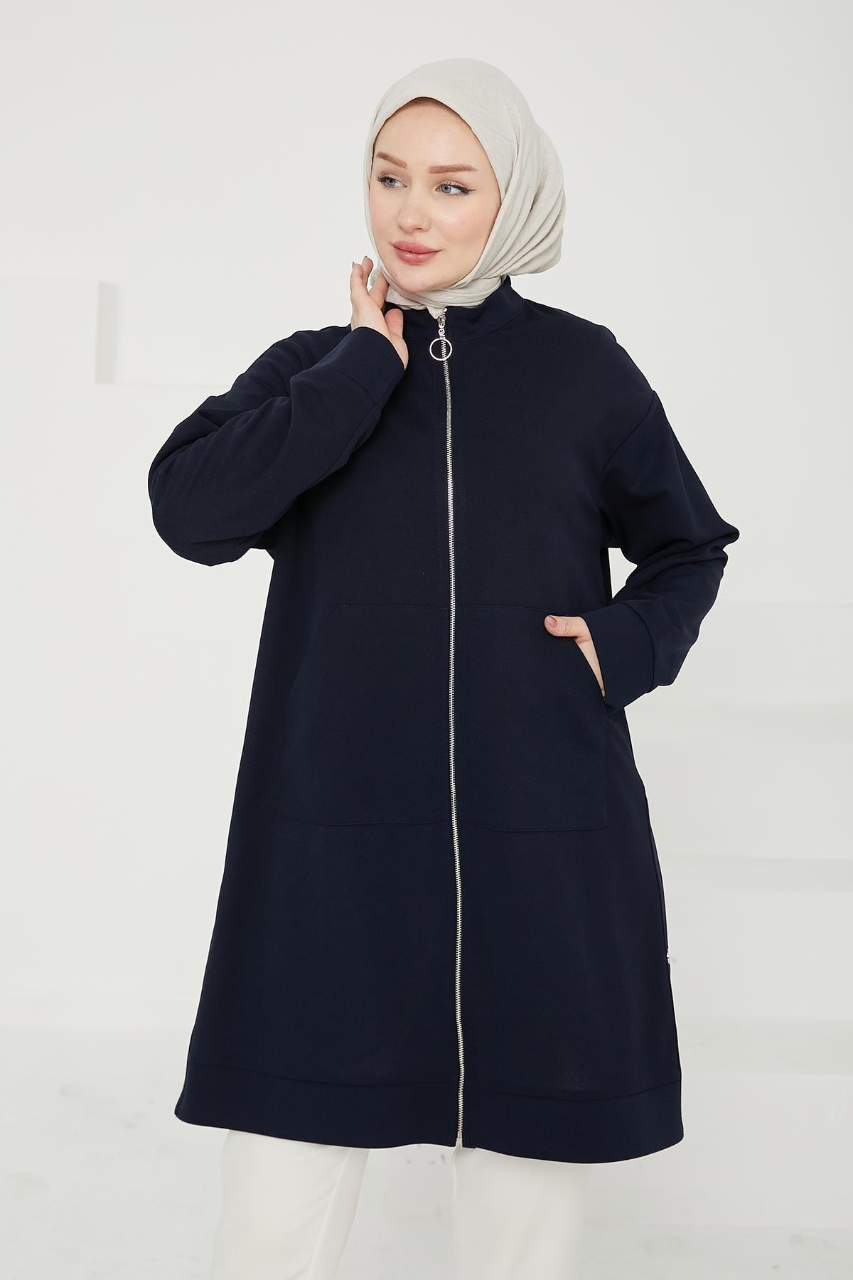 ARMİNE TREND Boydan Fermuarlı Cepli Tunik-Lacivert 24KT410